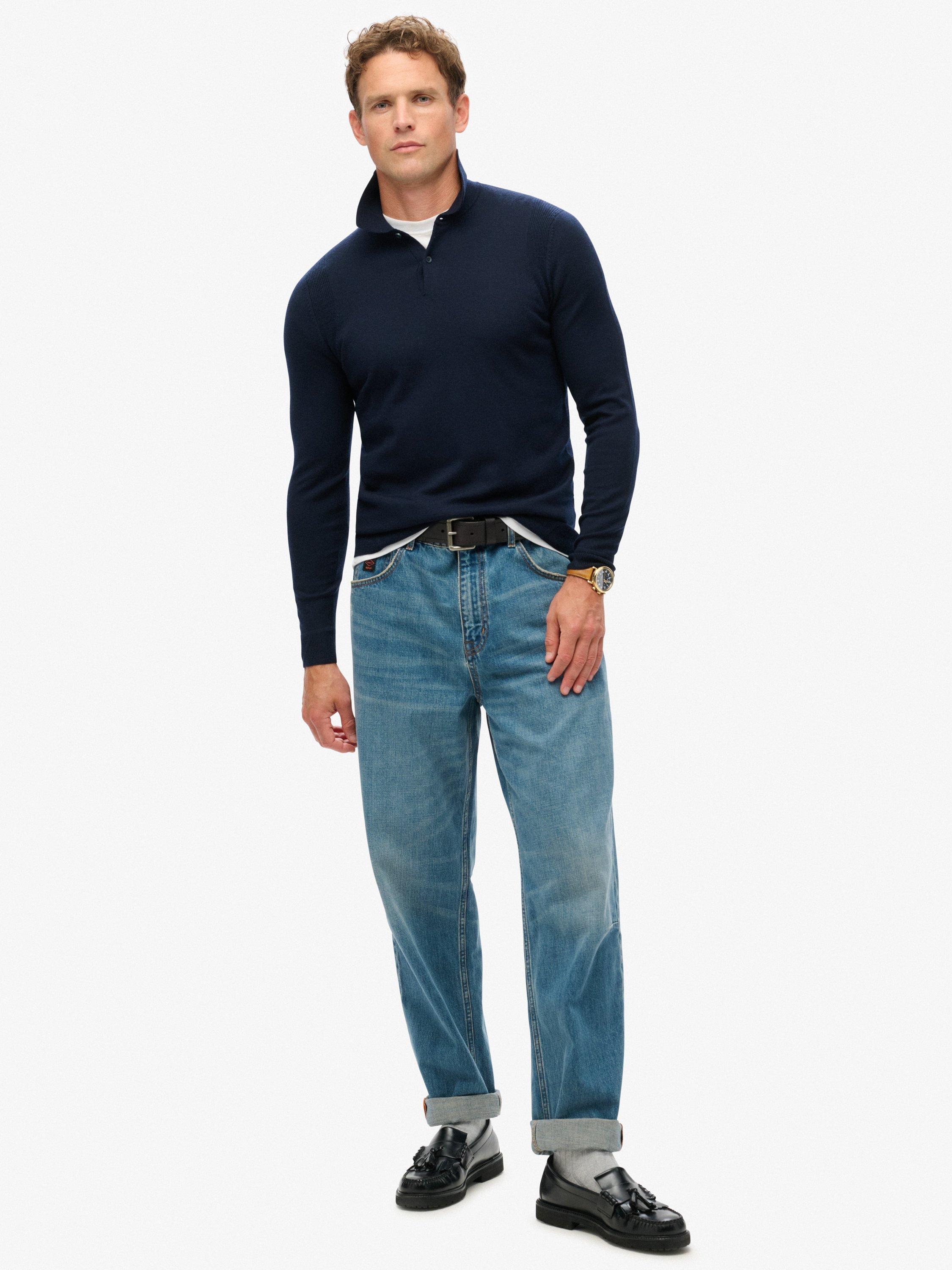Product image 5 of 5, which shows Superdry Merino Wool Blend Polo Shirt, Lauren Navy, XXL