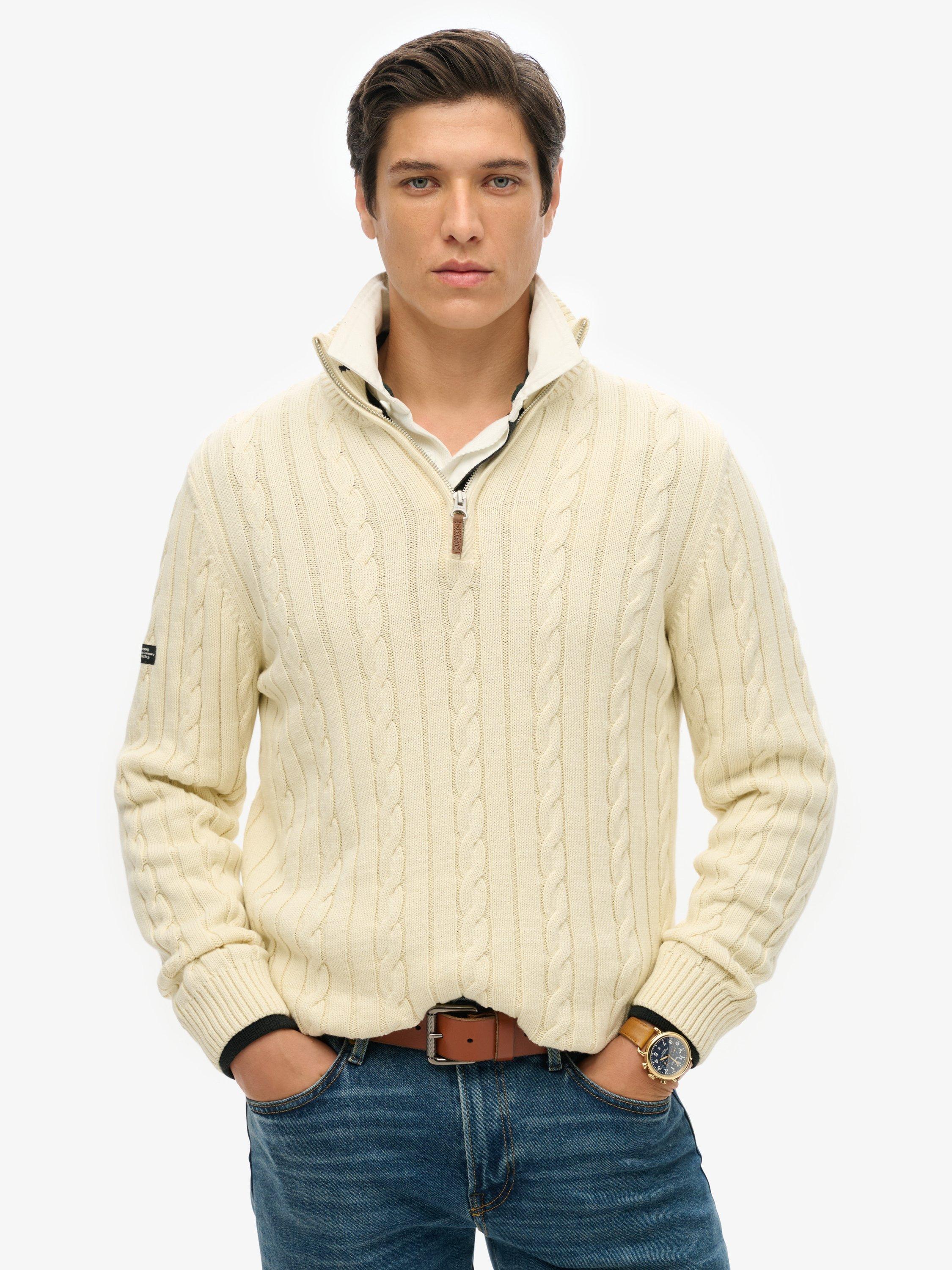 Product image 1 of 4, which shows Superdry Cable Knit Cotton Jumper, Cream, S