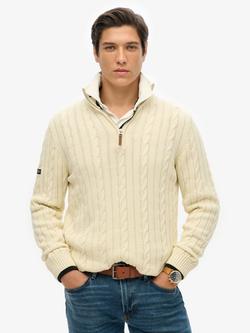 Superdry Cable Knit Cotton Jumper, Cream