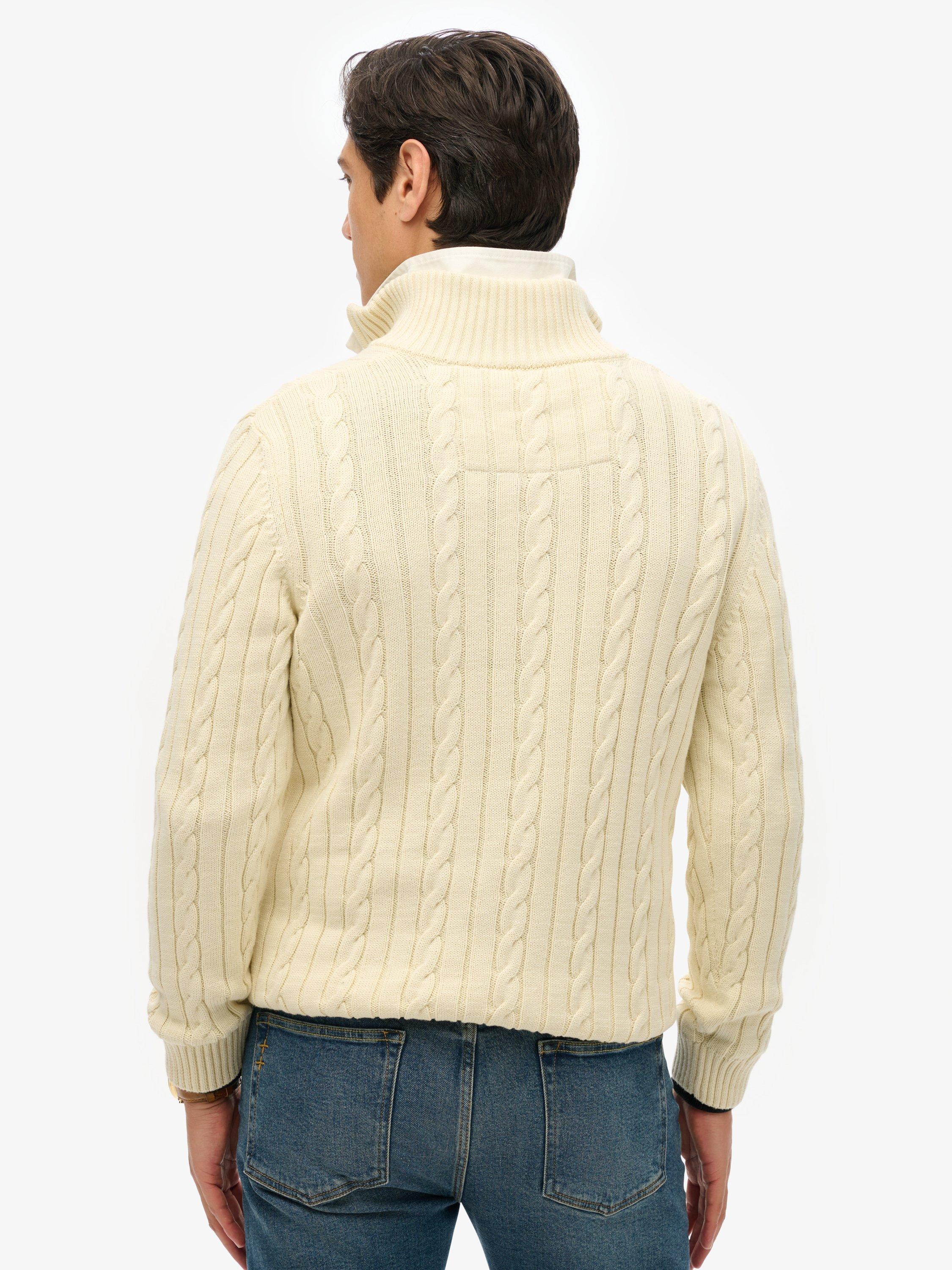 Product image 2 of 4, which shows Superdry Cable Knit Cotton Jumper, Cream, S