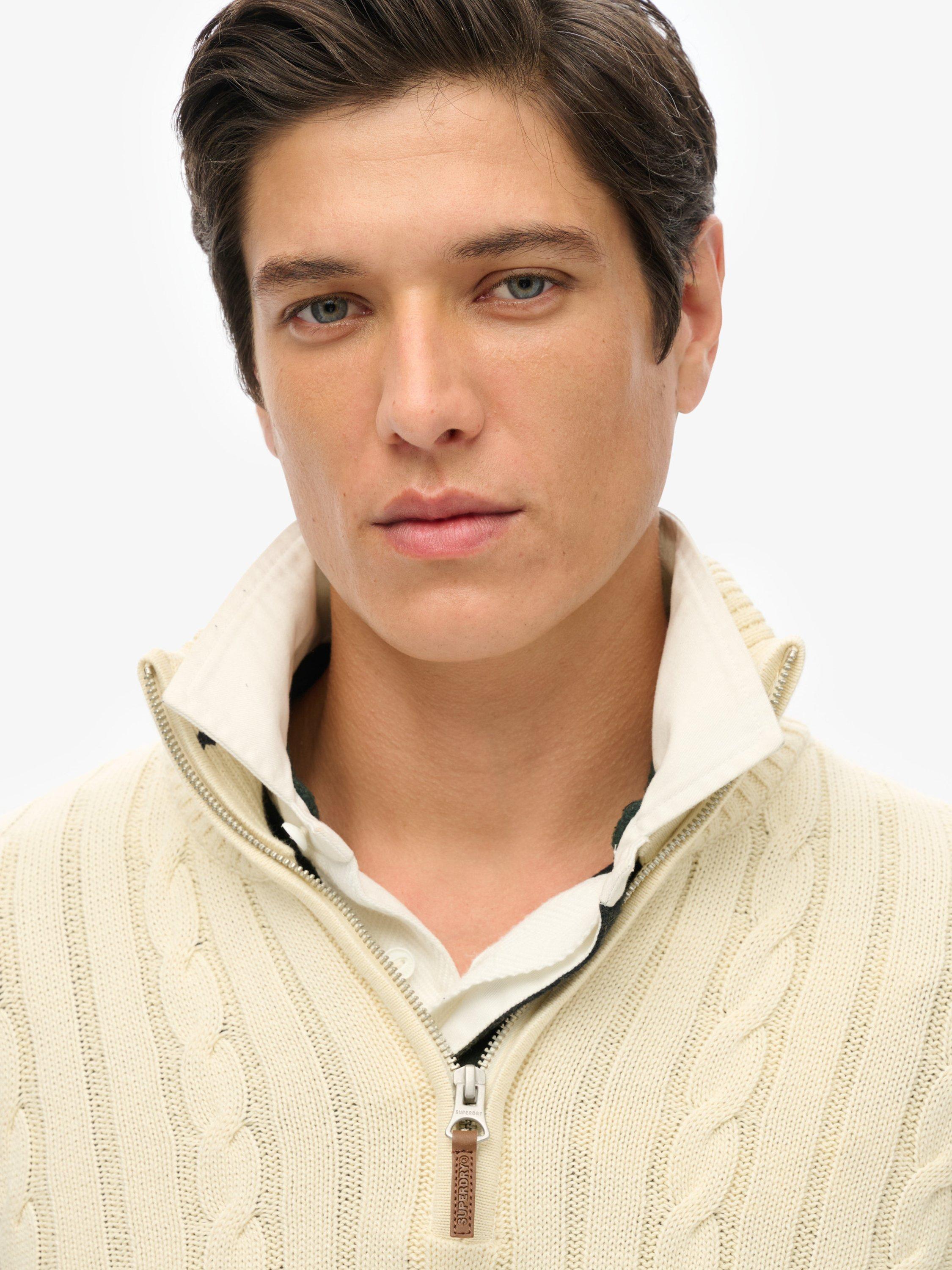 Product image 4 of 4, which shows Superdry Cable Knit Cotton Jumper, Cream, S