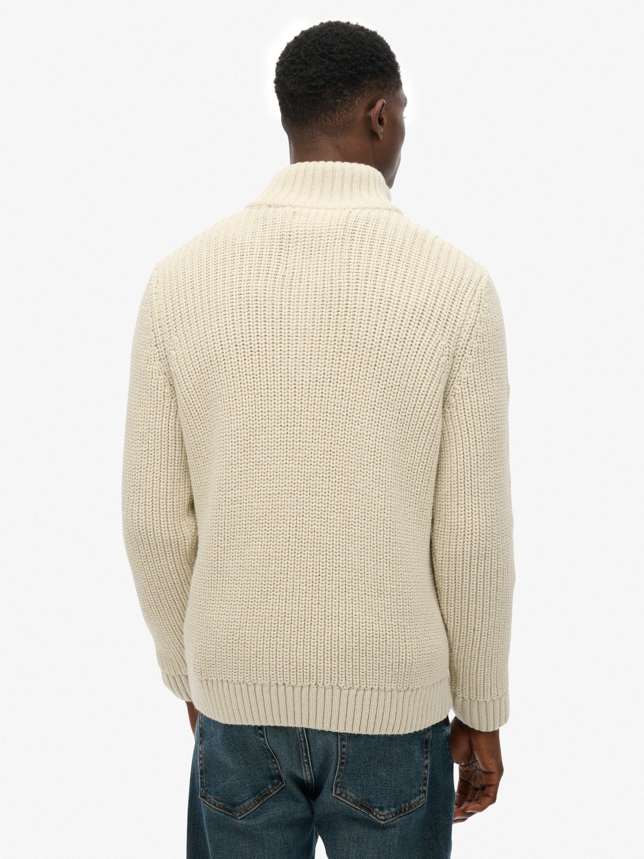 Product image 2 of 5, which shows Superdry Jacob Cable Knit Half Zip Jumper, Ecru, XL