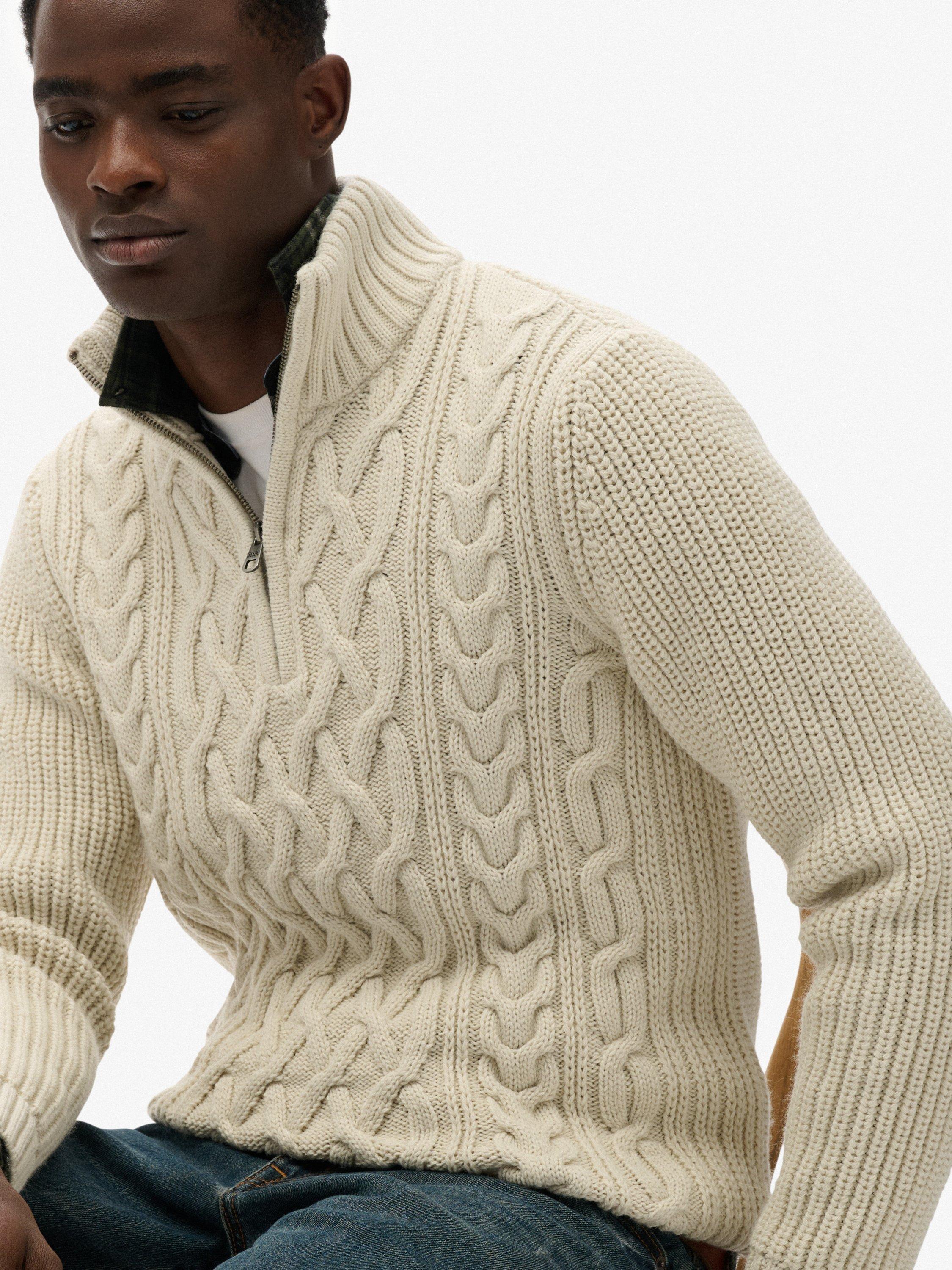 Product image 4 of 5, which shows Superdry Jacob Cable Knit Half Zip Jumper, Ecru, XL