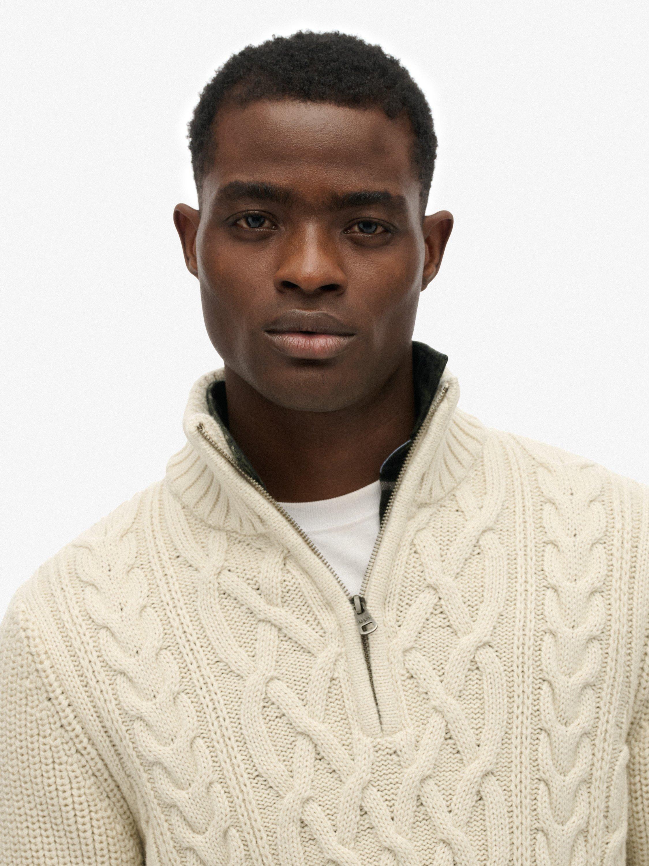 Product image 5 of 5, which shows Superdry Jacob Cable Knit Half Zip Jumper, Ecru, XL