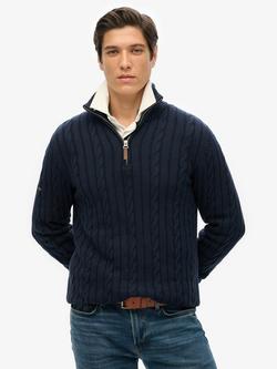 Superdry Cable Knit Cotton Jumper, Navy