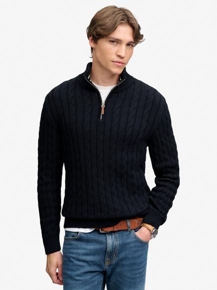 Superdry Cable Knit Cotton Jumper, Navy