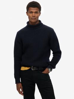 Superdry Merchant Store Wool Blend Textured Roll Neck Jumper, Navy, Navy
