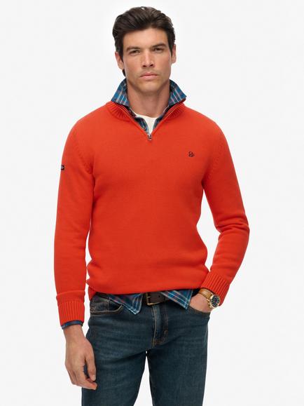 Superdry Organic Cotton Half Zip Knit Jumper, Orange