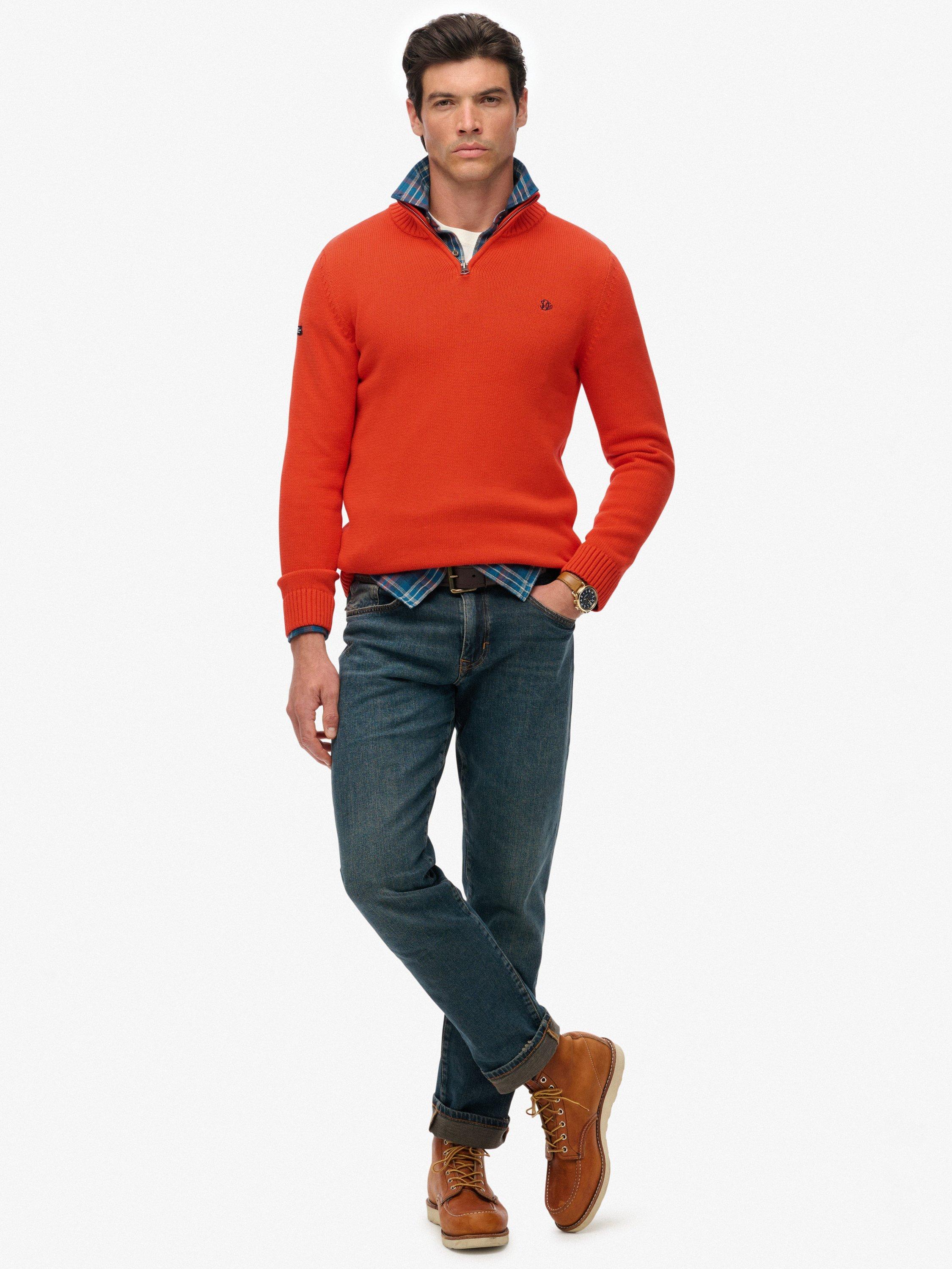 Product image 3 of 5, which shows Superdry Organic Cotton Half Zip Knit Jumper, Orange, S