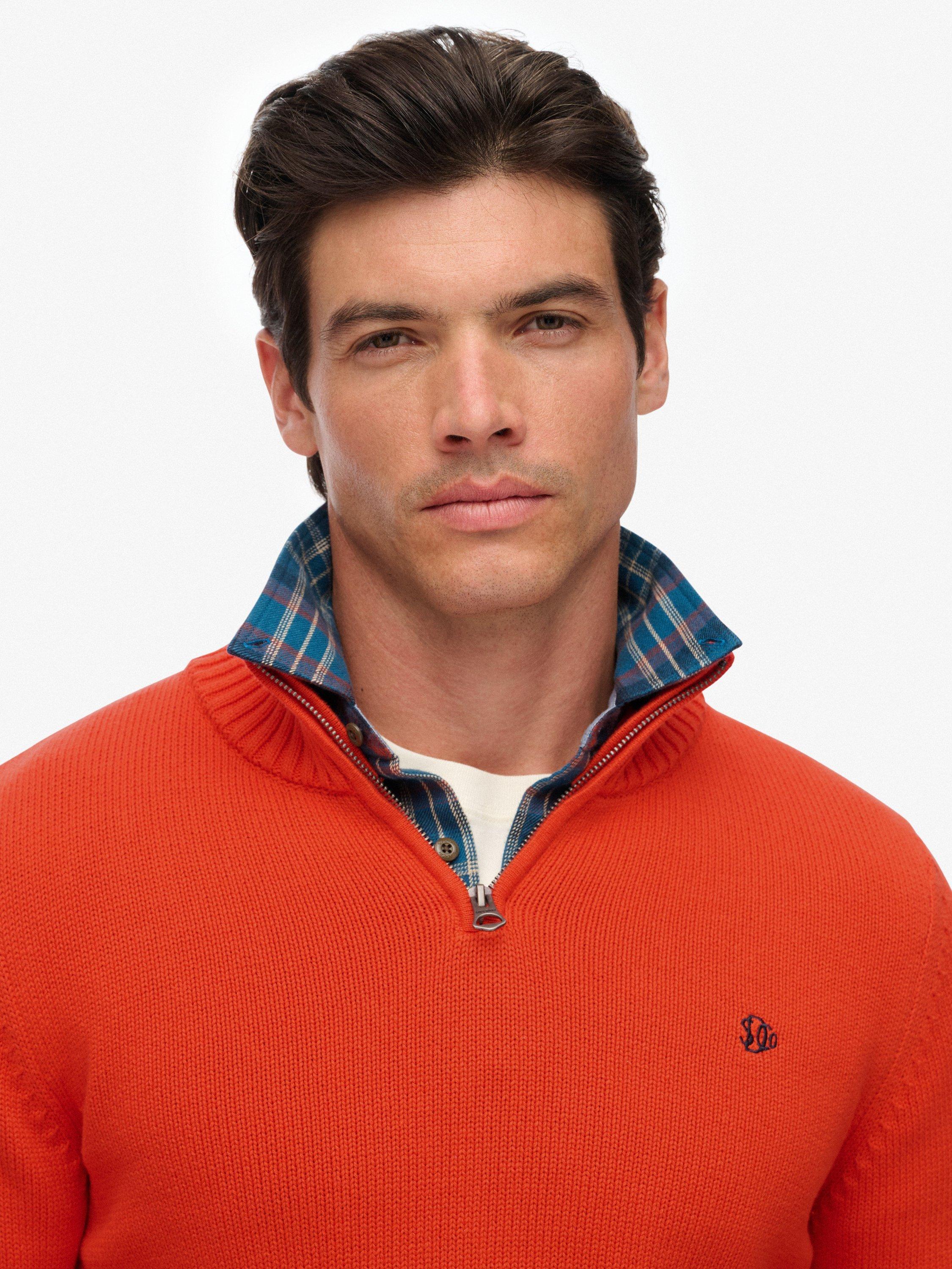 Product image 5 of 5, which shows Superdry Organic Cotton Half Zip Knit Jumper, Orange, S