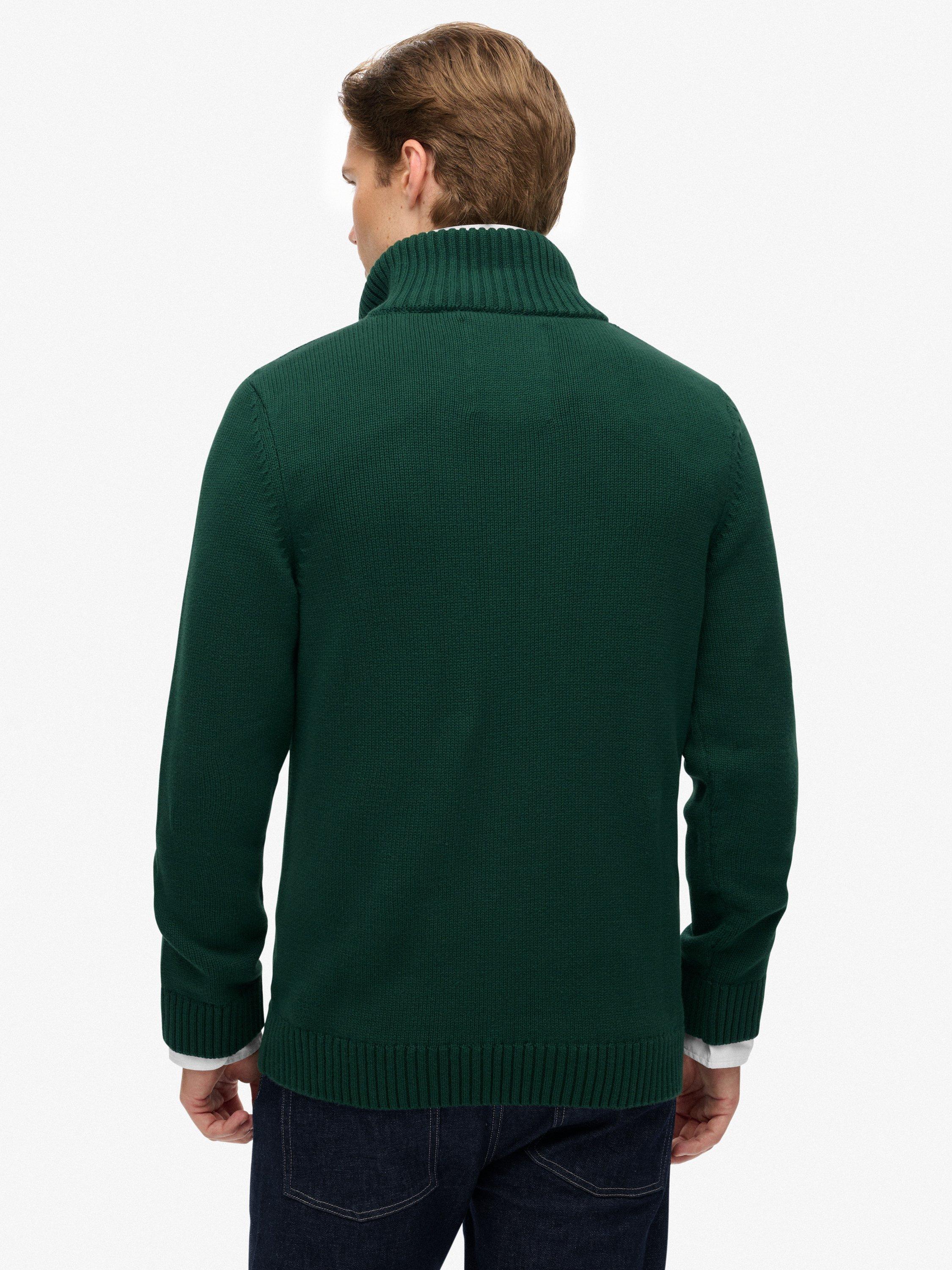Product image 2 of 5, which shows Superdry Cotton Classics Half-Zip Knitted Jumper, Forest Green, S