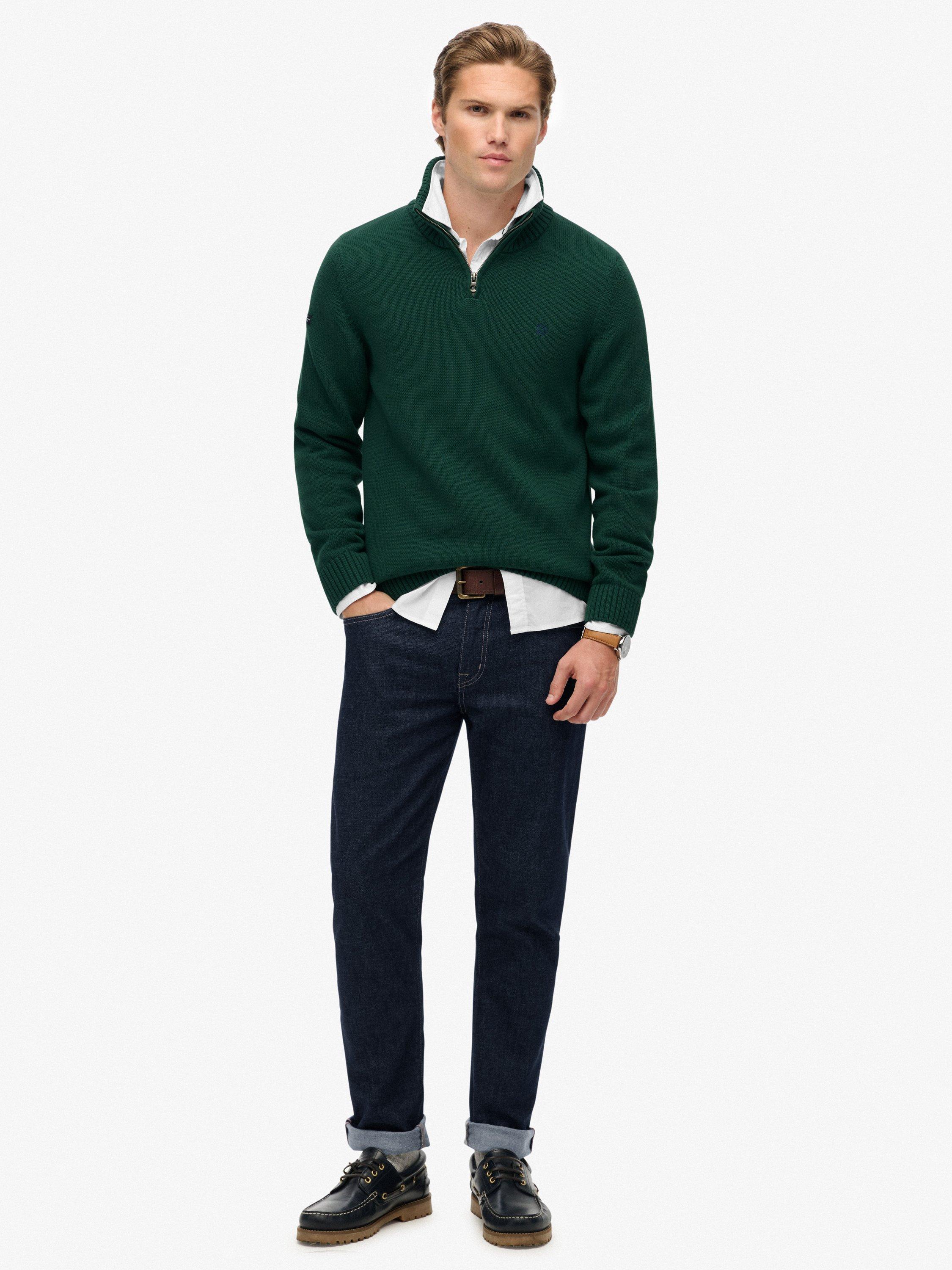 Product image 3 of 5, which shows Superdry Cotton Classics Half-Zip Knitted Jumper, Forest Green, S
