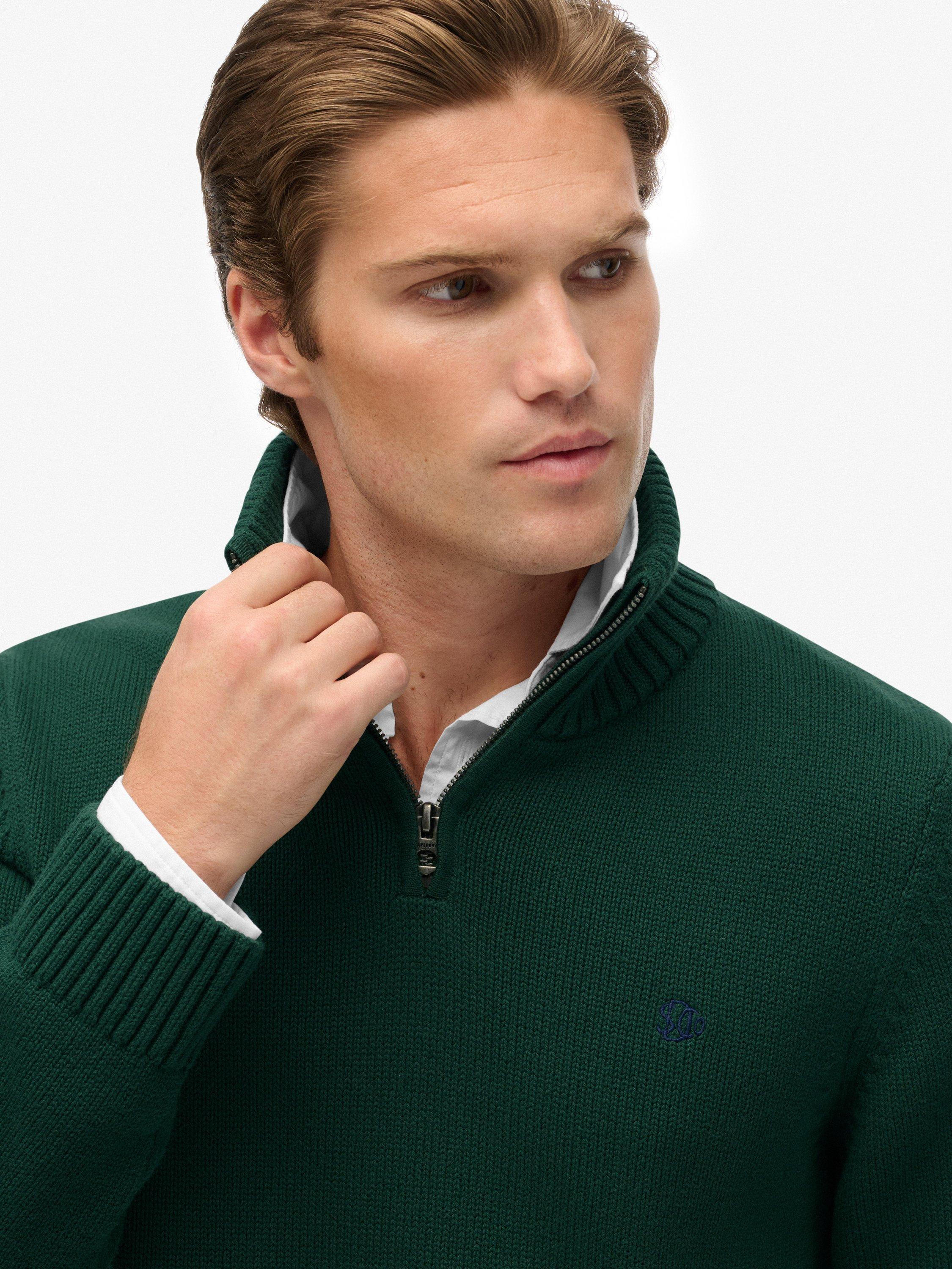 Product image 4 of 5, which shows Superdry Cotton Classics Half-Zip Knitted Jumper, Forest Green, S