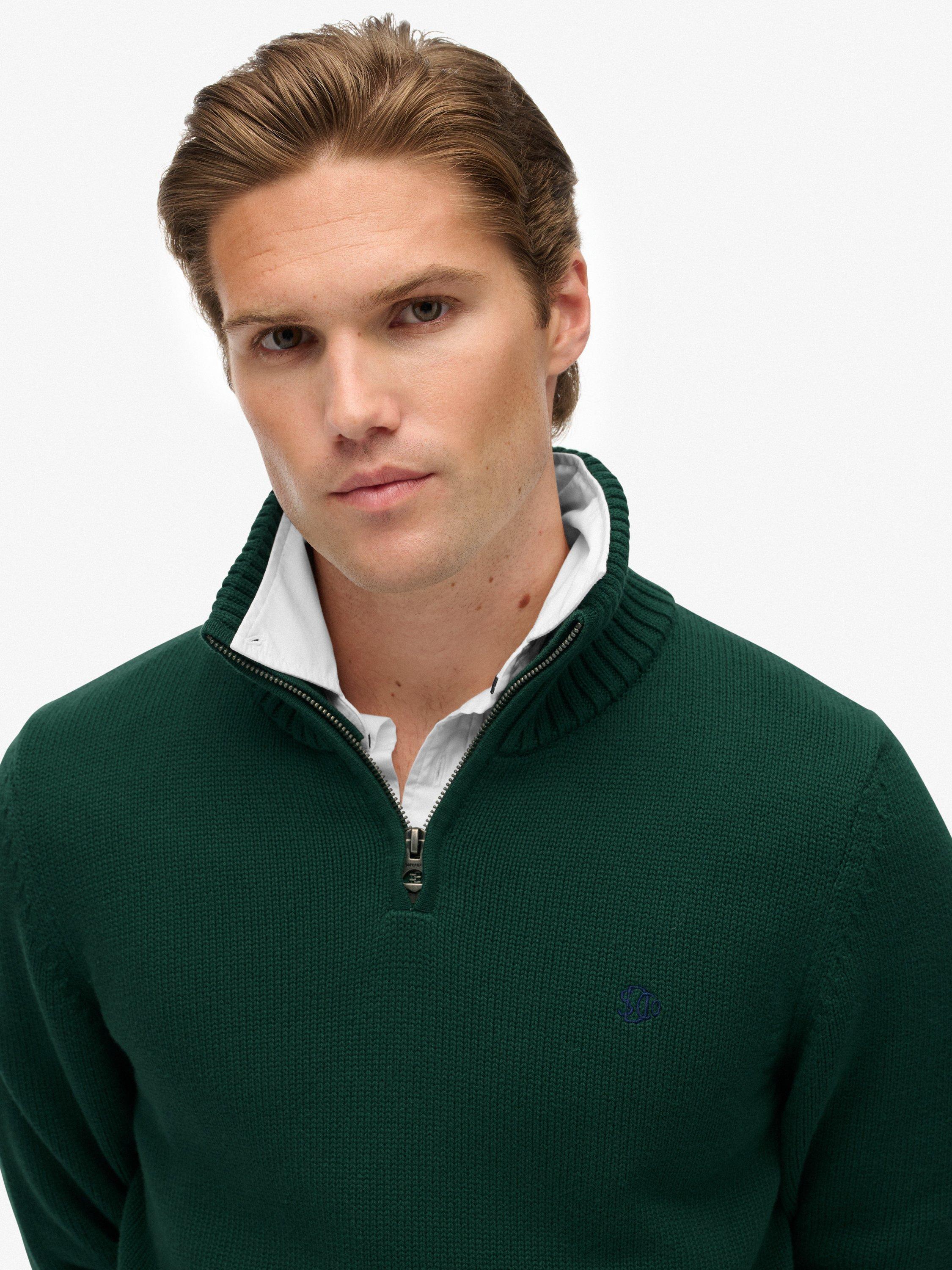 Product image 5 of 5, which shows Superdry Cotton Classics Half-Zip Knitted Jumper, Forest Green, S