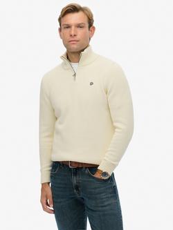 Superdry Organic Cotton Half Zip Knit Jumper, Cream
