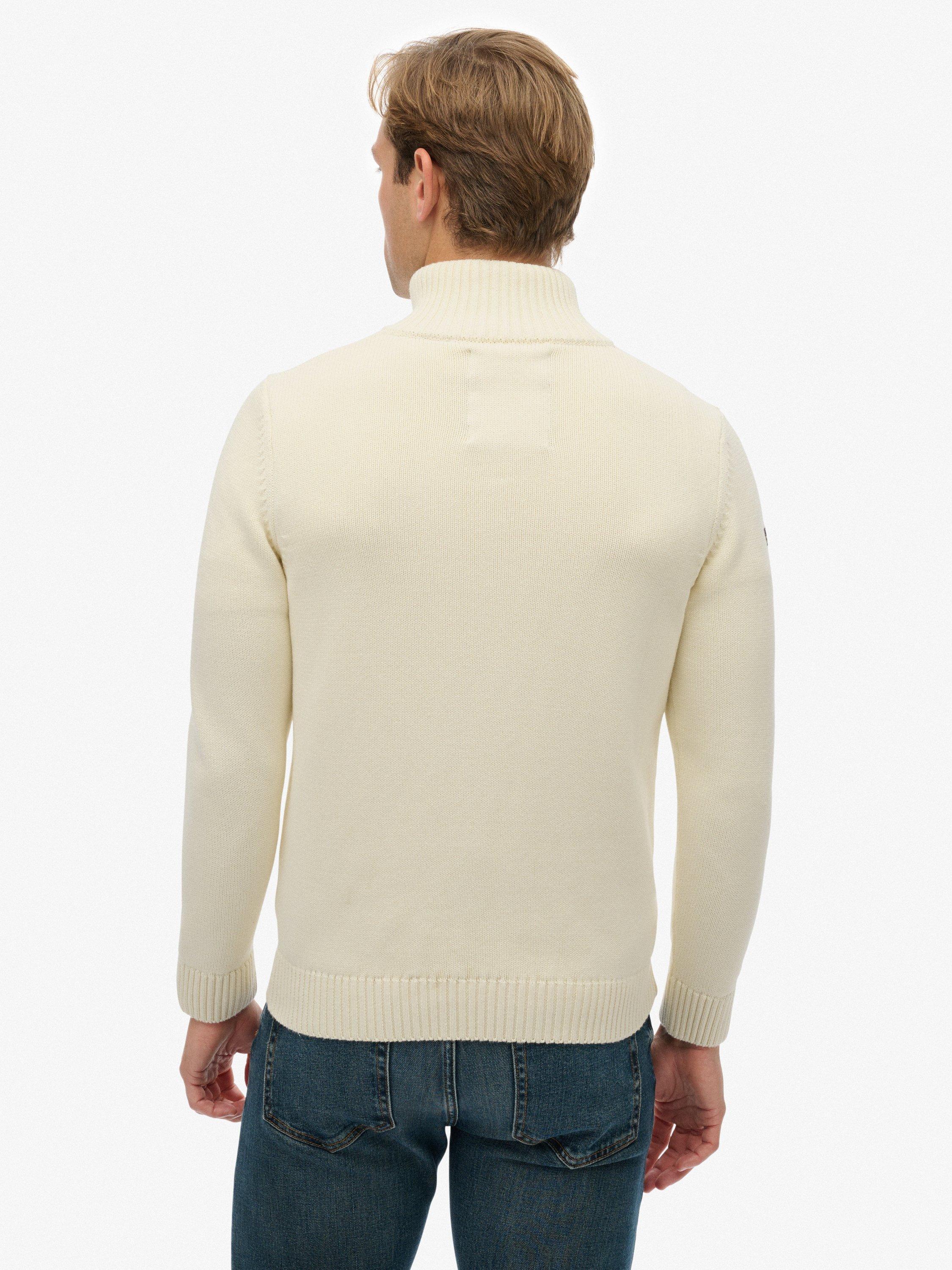 Product image 2 of 11, which shows Superdry Organic Cotton Half Zip Knit Jumper, Cream, S