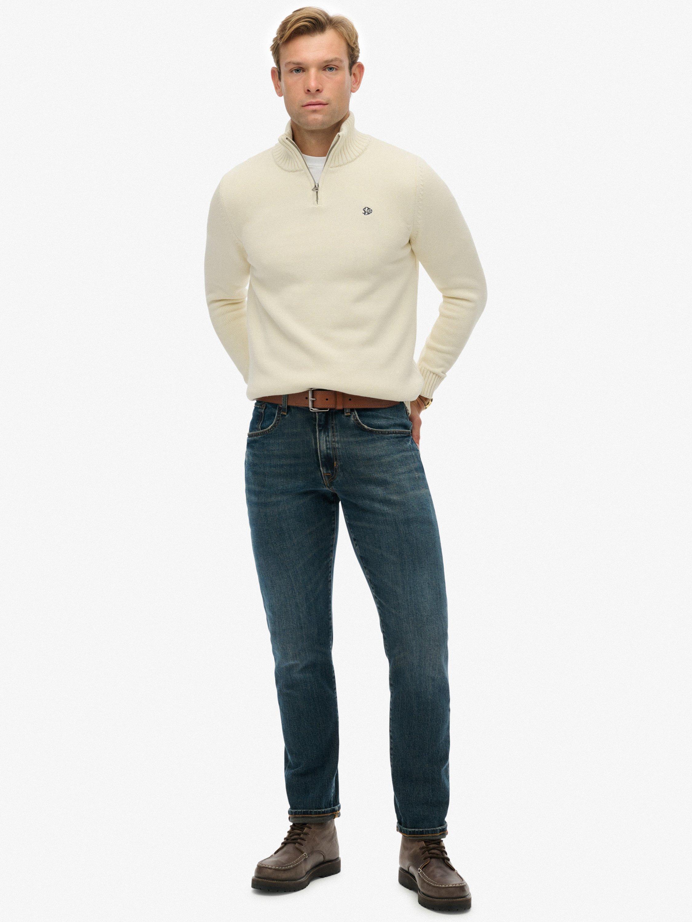 Product image 3 of 11, which shows Superdry Organic Cotton Half Zip Knit Jumper, Cream, S