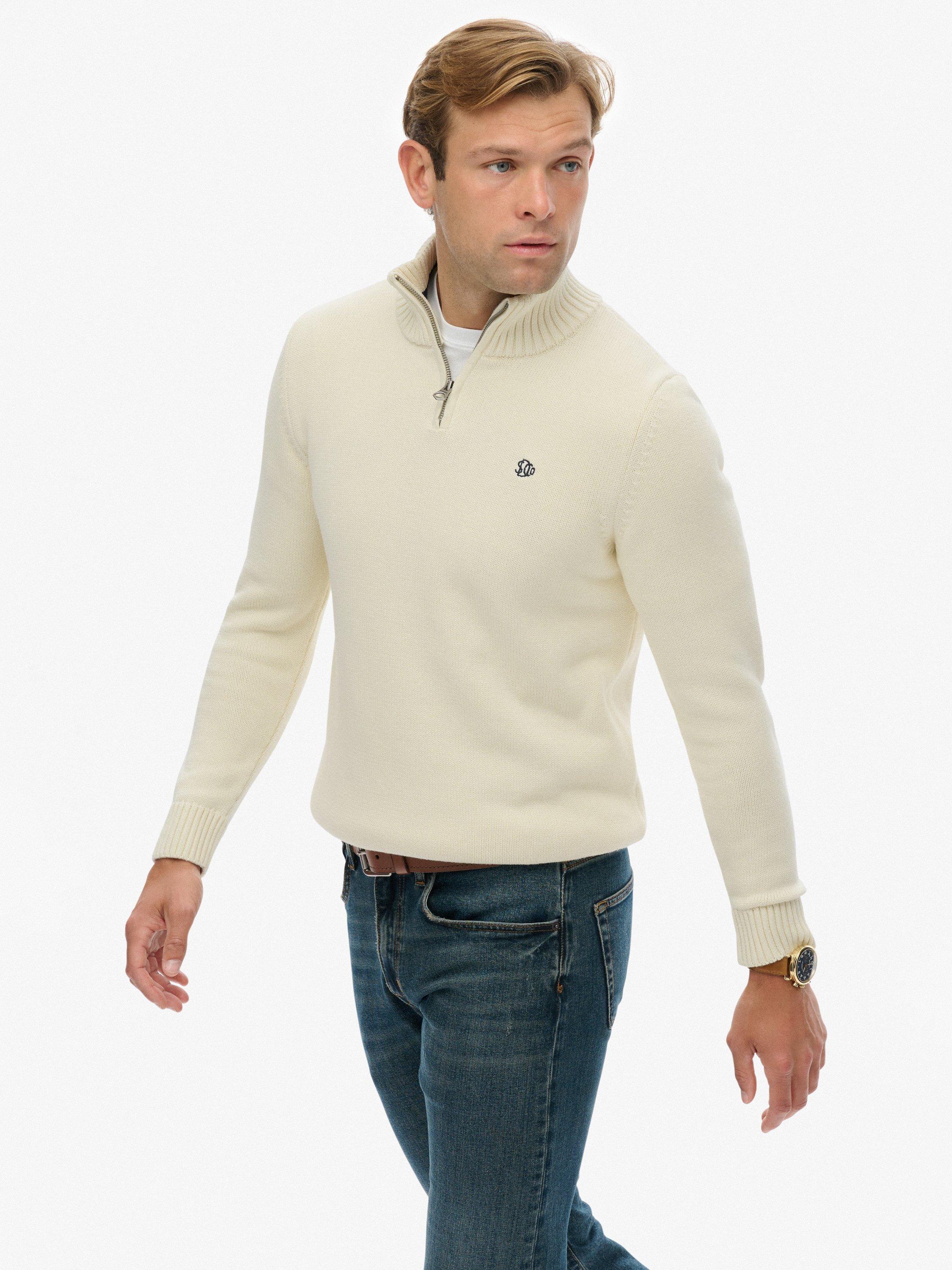 Product image 4 of 11, which shows Superdry Organic Cotton Half Zip Knit Jumper, Cream, S