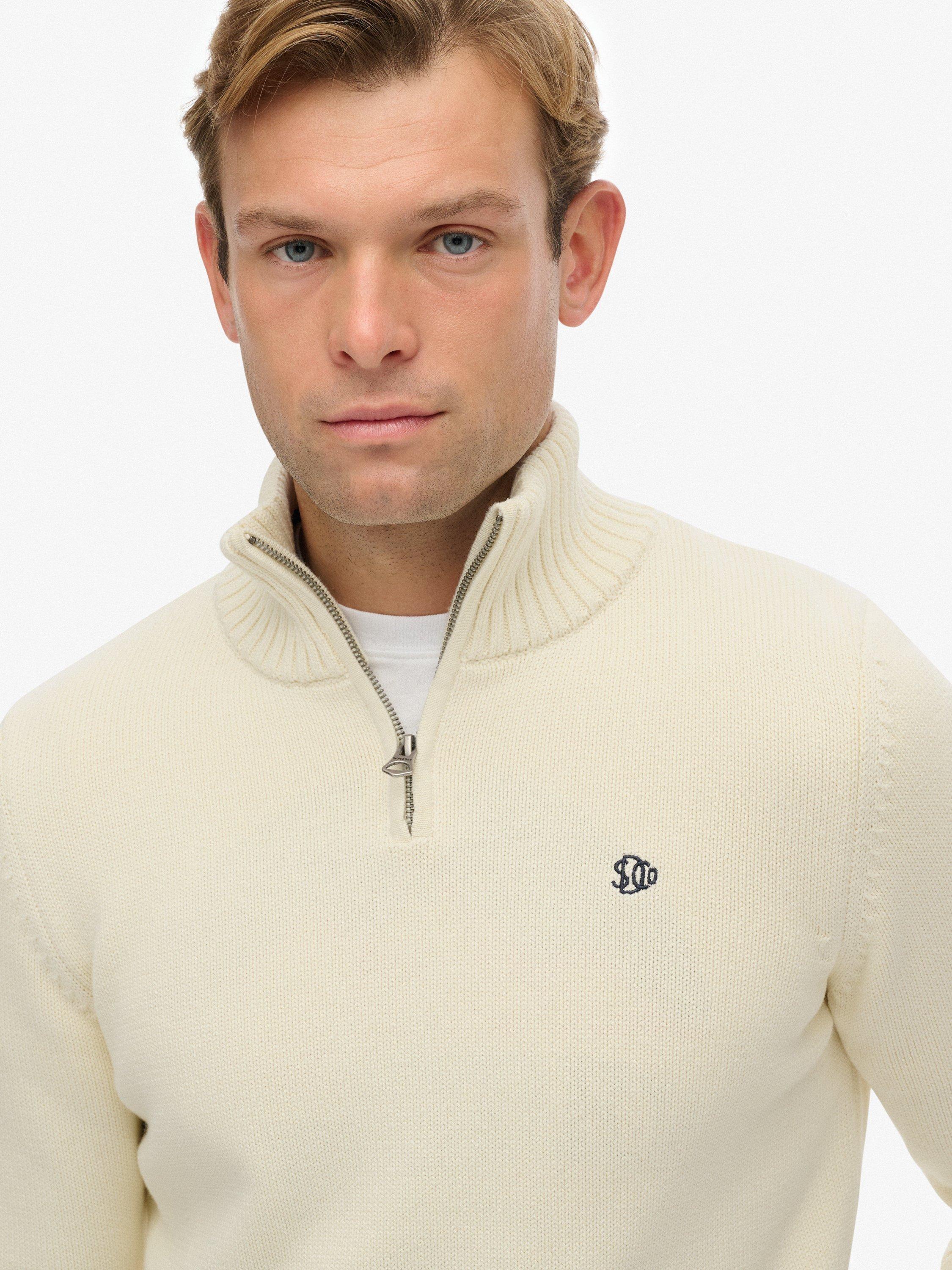 Product image 5 of 11, which shows Superdry Organic Cotton Half Zip Knit Jumper, Cream, S
