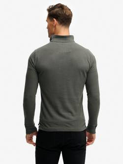 Superdry Vintage Athletic Long Sleeve Polo Shirt, Dark Shadow Grey - view 2, Dark Shadow Grey