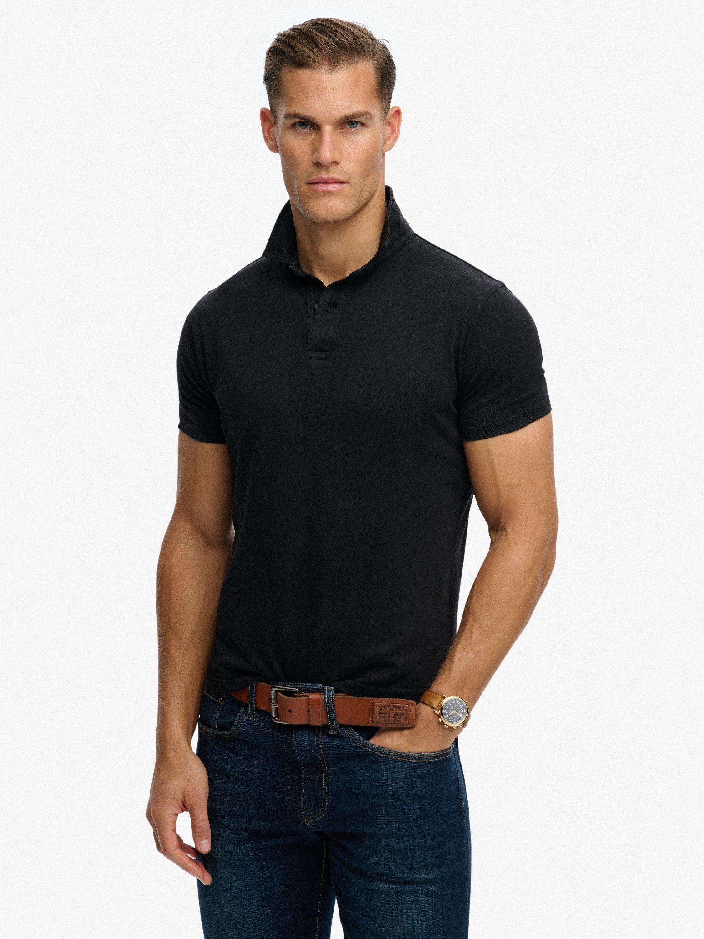 Product image 1 of 5, which shows Superdry Essential Jersey Polo Top, Meteorite Black, M