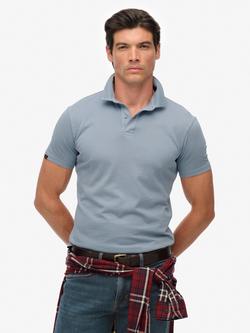 Superdry Cotton Essential Jersey Polo Top, Washed Denim