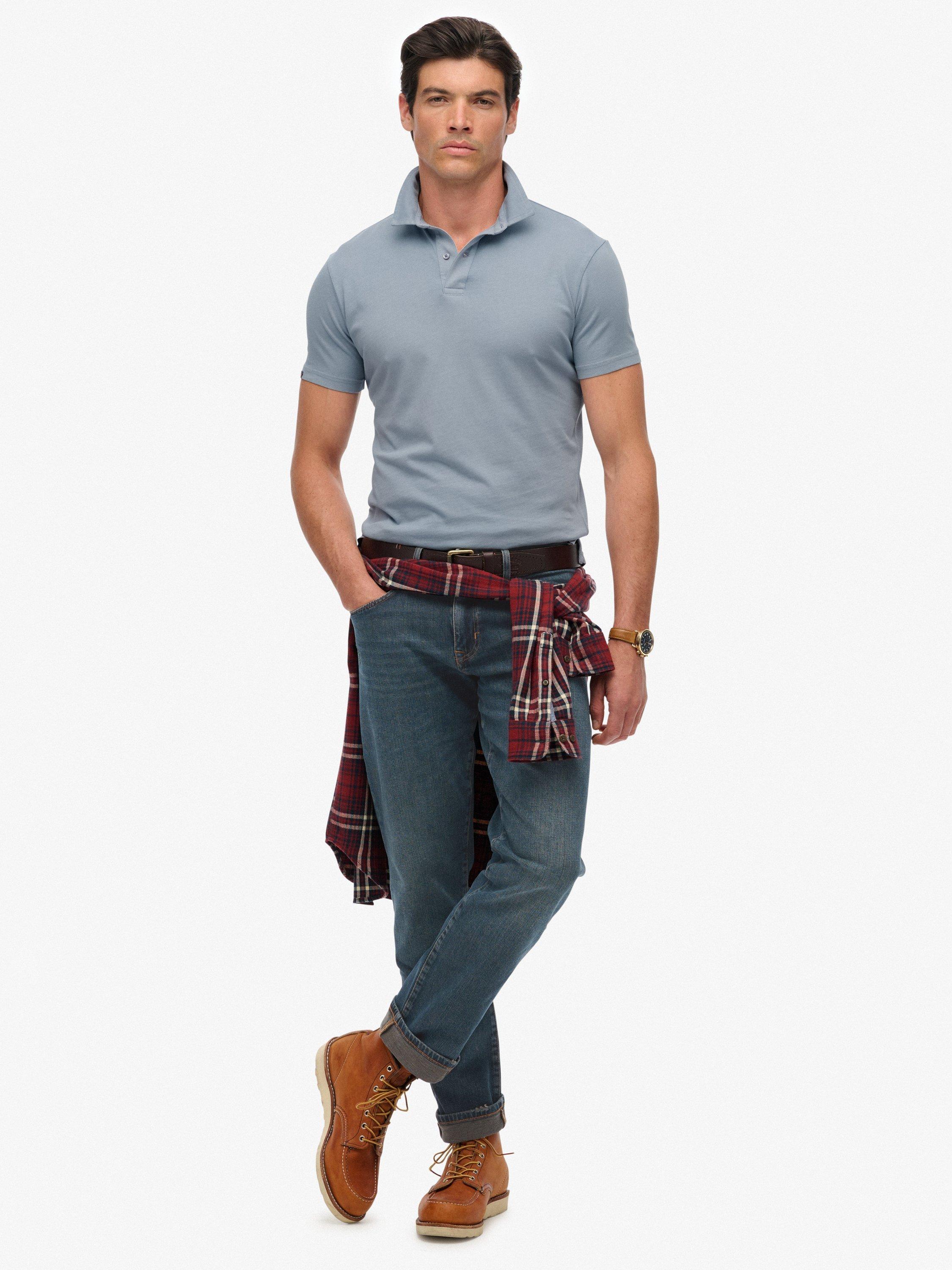 Product image 3 of 6, which shows Superdry Cotton Essential Jersey Polo Top, Washed Denim, XXL