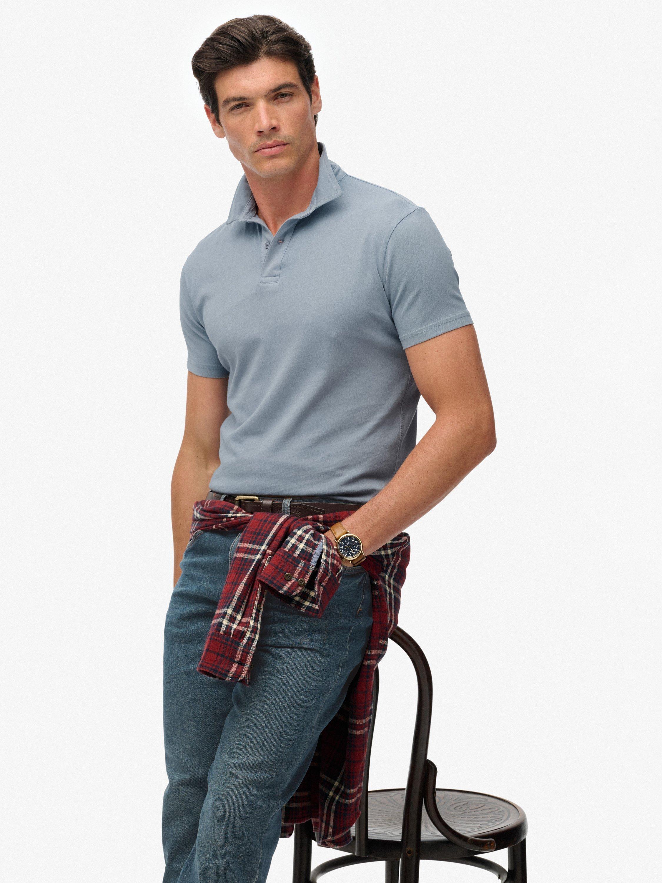 Product image 4 of 6, which shows Superdry Cotton Essential Jersey Polo Top, Washed Denim, XXL