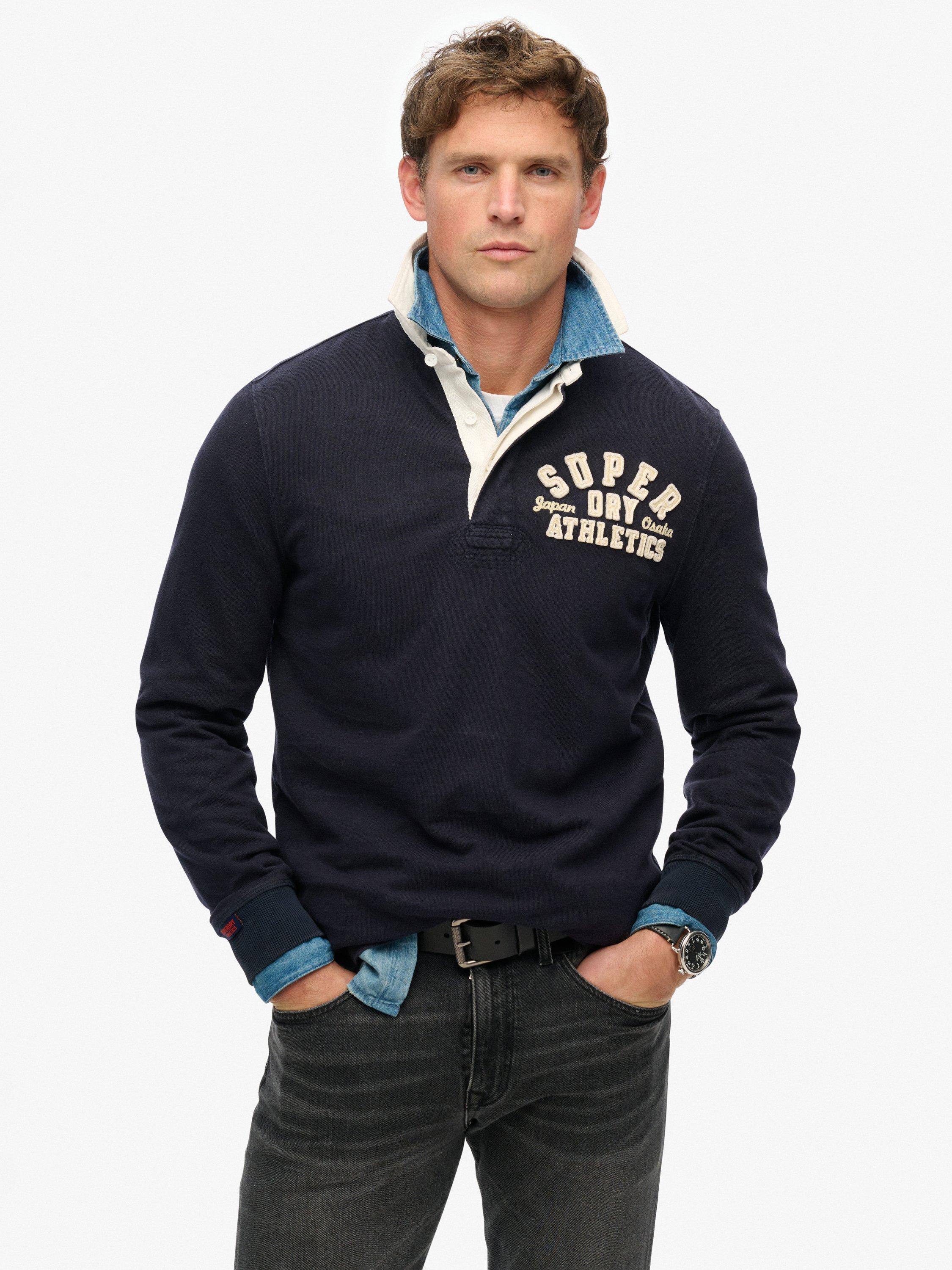 Product image 1 of 4, which shows Superdry Vintage Athletic Rugby Shirt, Eclipse Navy, S