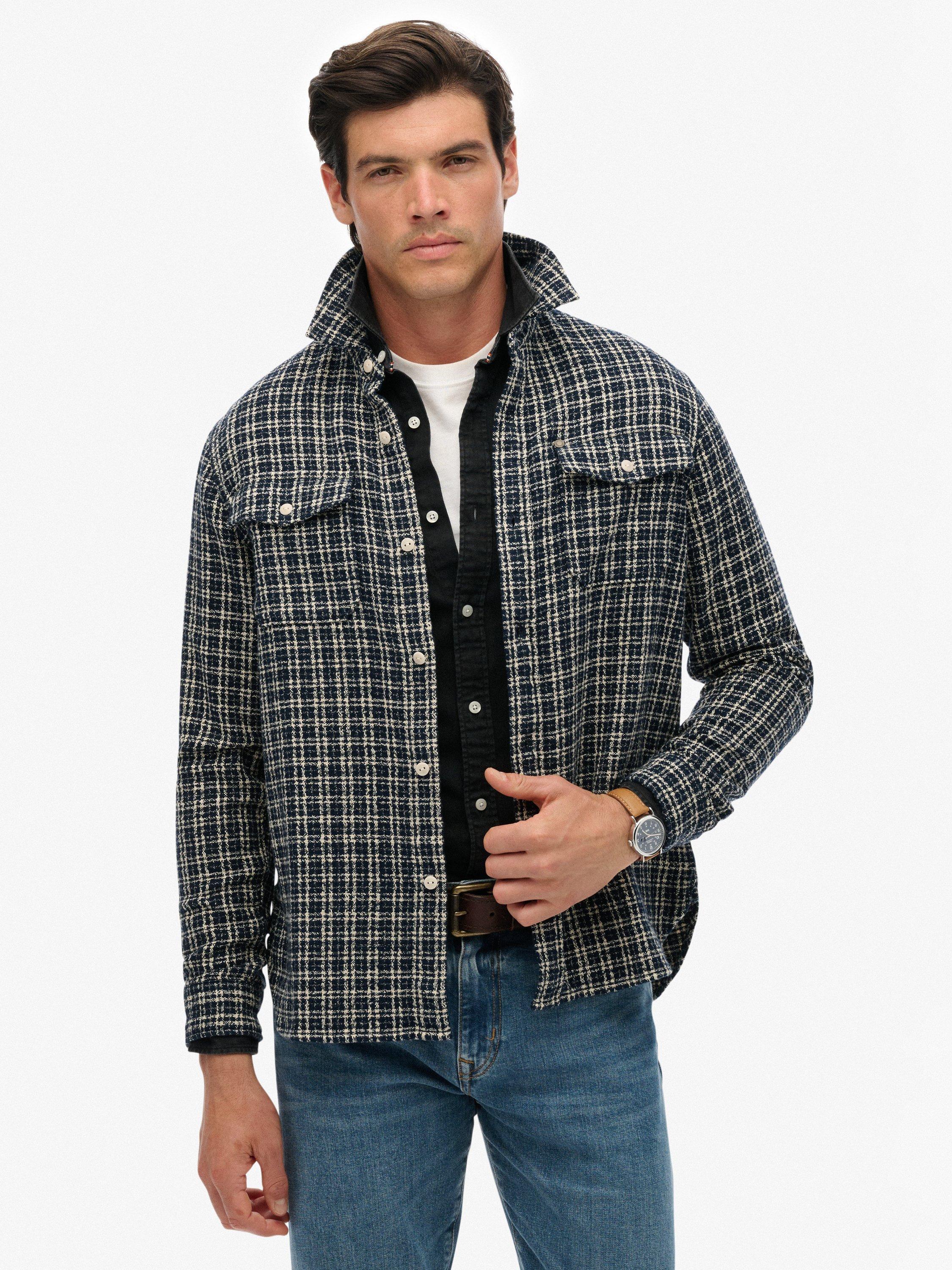 Product image 1 of 6, which shows Superdry Textured Workwear Shirt, Indigo Check, M