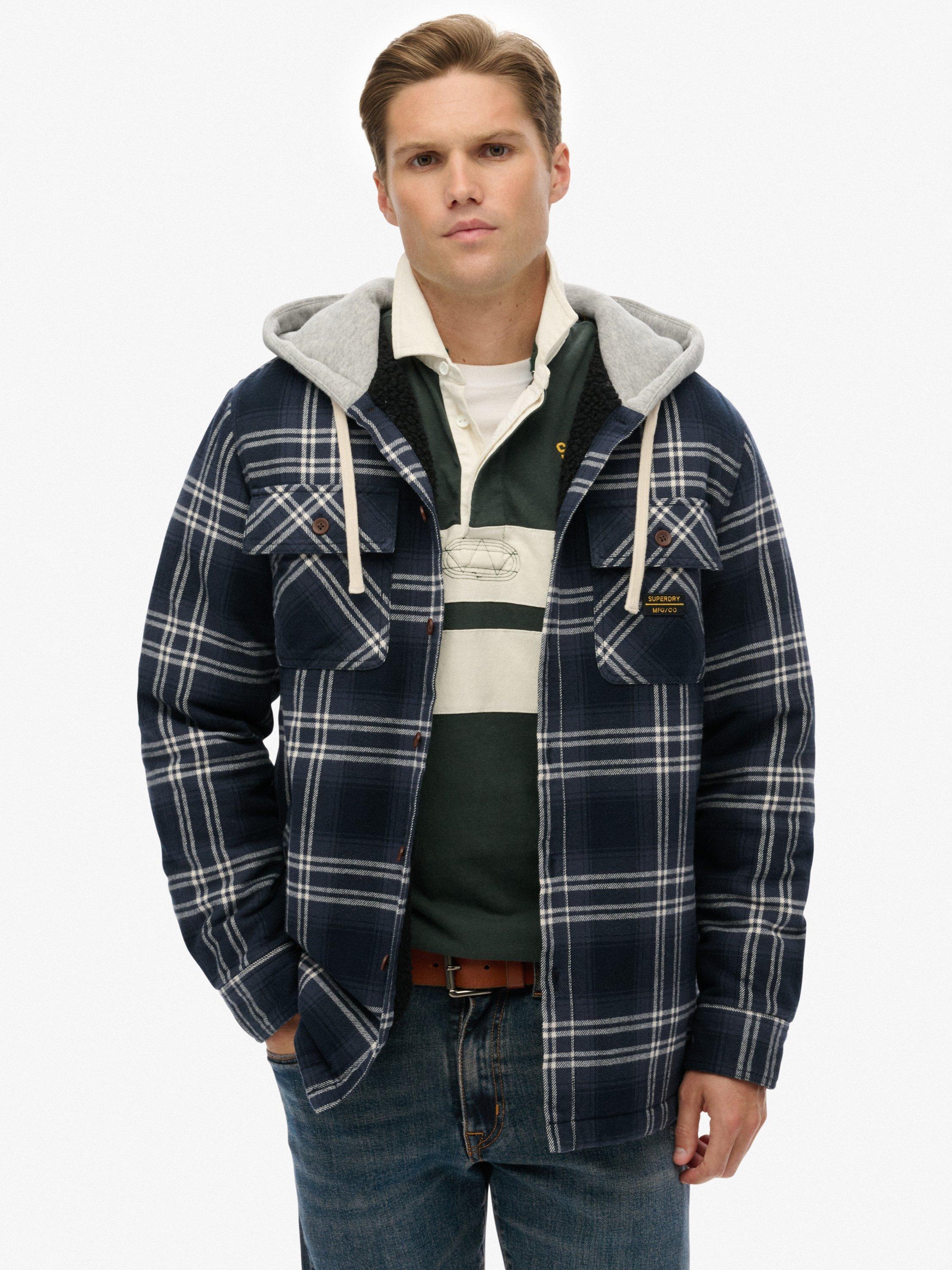 Superdry Surplus Hooded Check Shirt, Navy Window Check