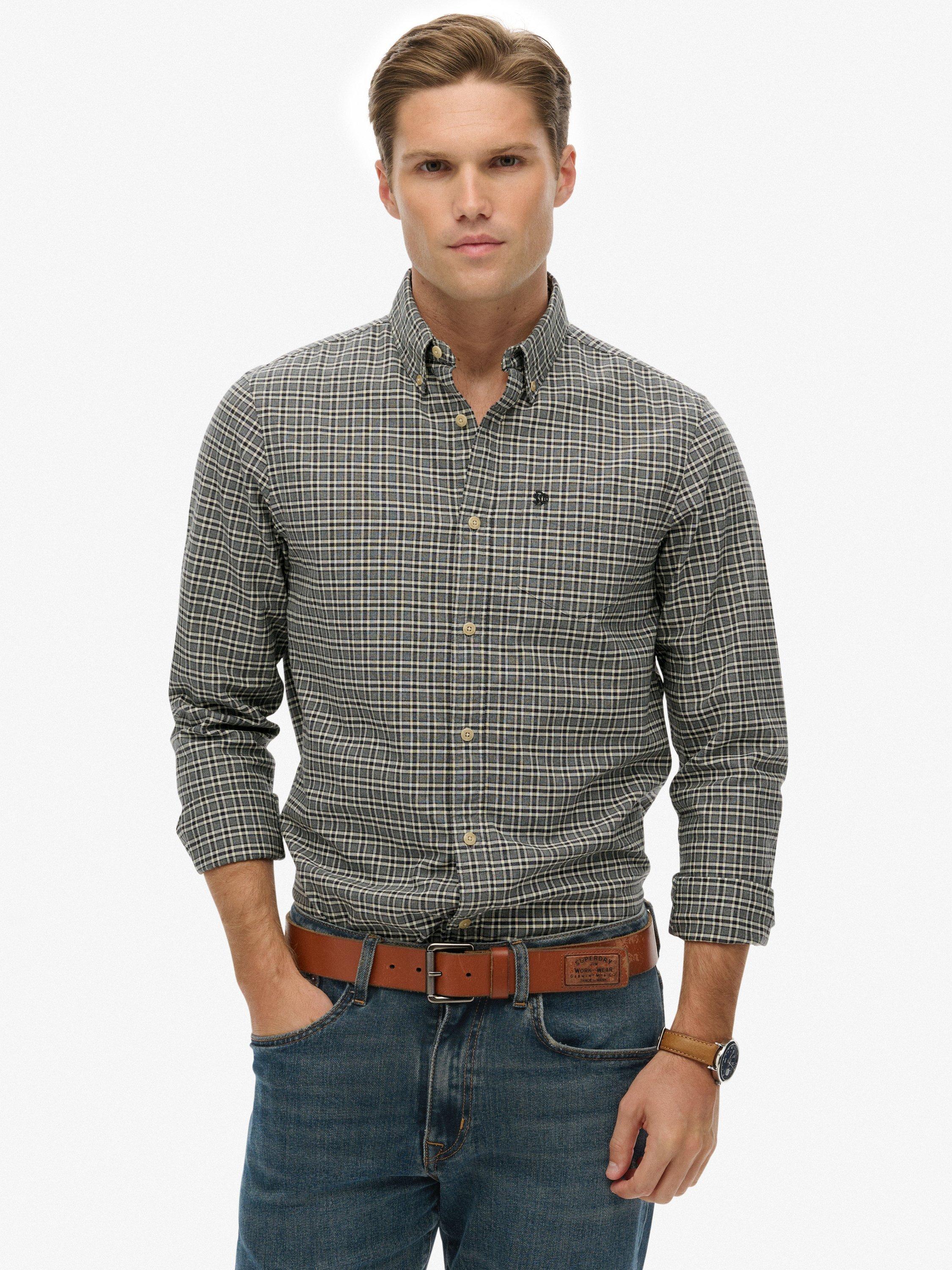 Product image 1 of 6, which shows Superdry Premium Check Oxford Shirt, Charcoal Marl Micro, L