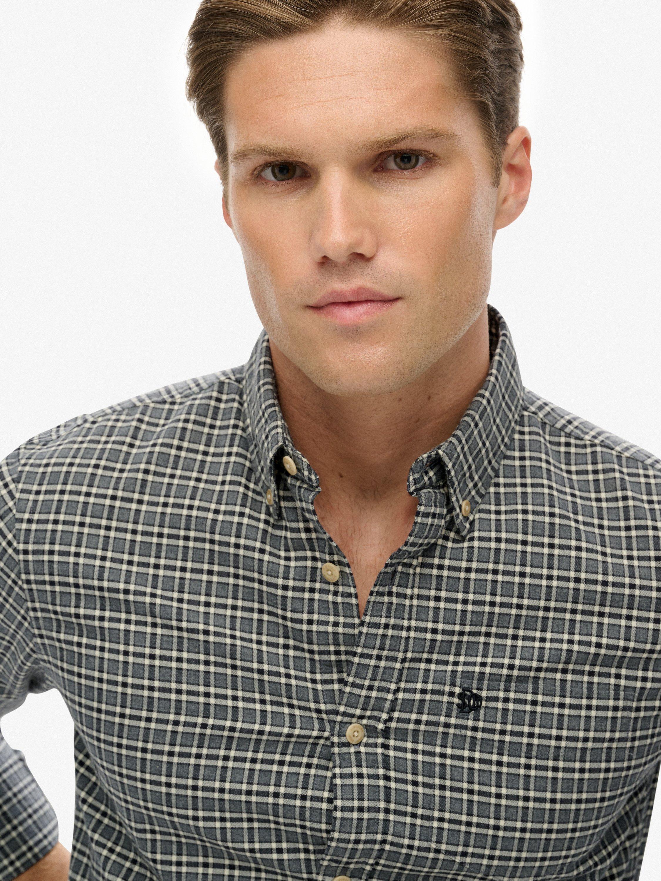 Product image 5 of 6, which shows Superdry Premium Check Oxford Shirt, Charcoal Marl Micro, L