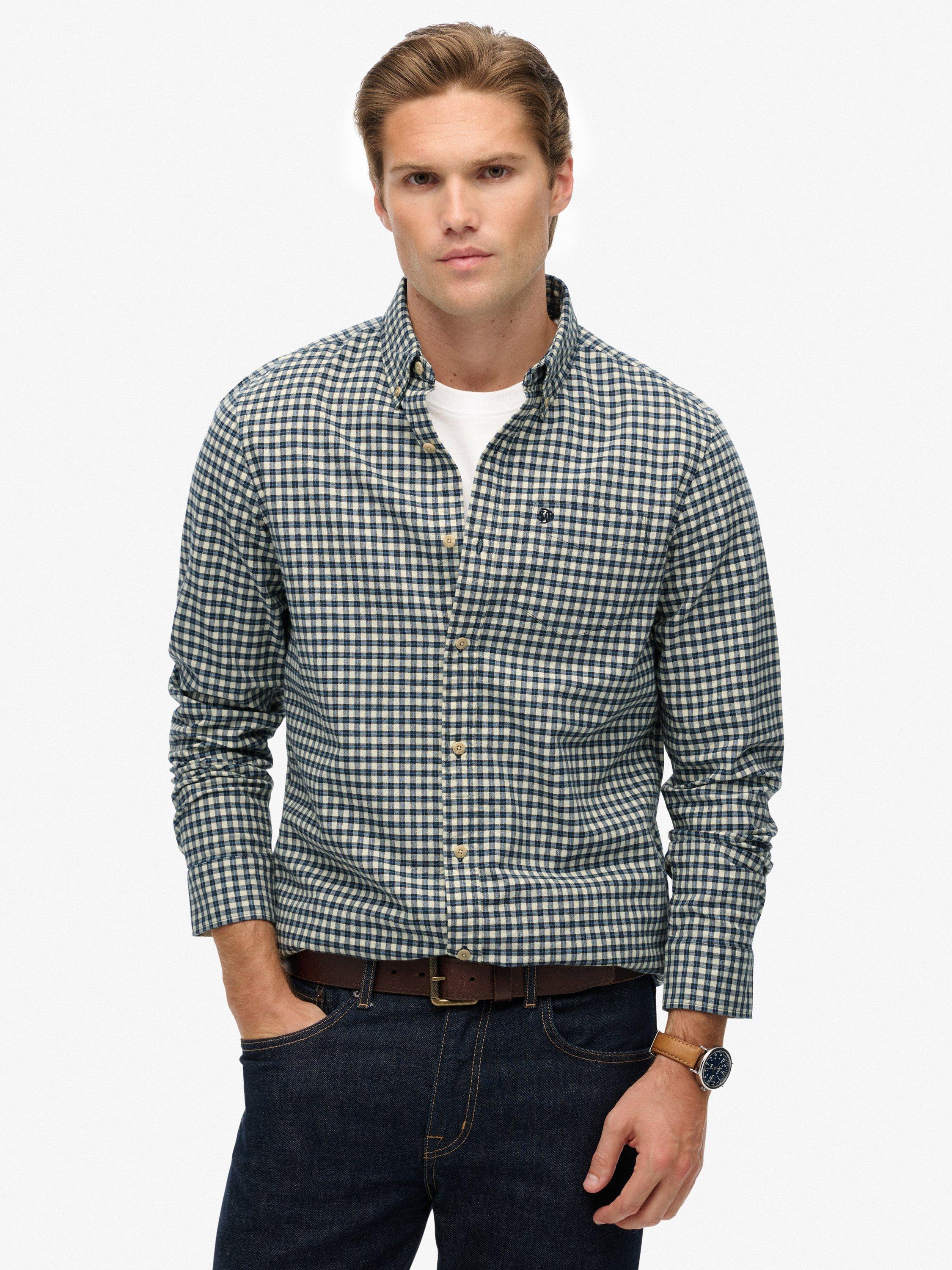 Product image 1 of 6, which shows Superdry Premium Check Oxford Shirt, Ecru/Blue Micro Grid, XXXL