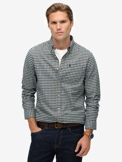 Superdry Premium Check Oxford Shirt, Ecru/Blue Micro Grid, Ecru/Blue Micro Grid