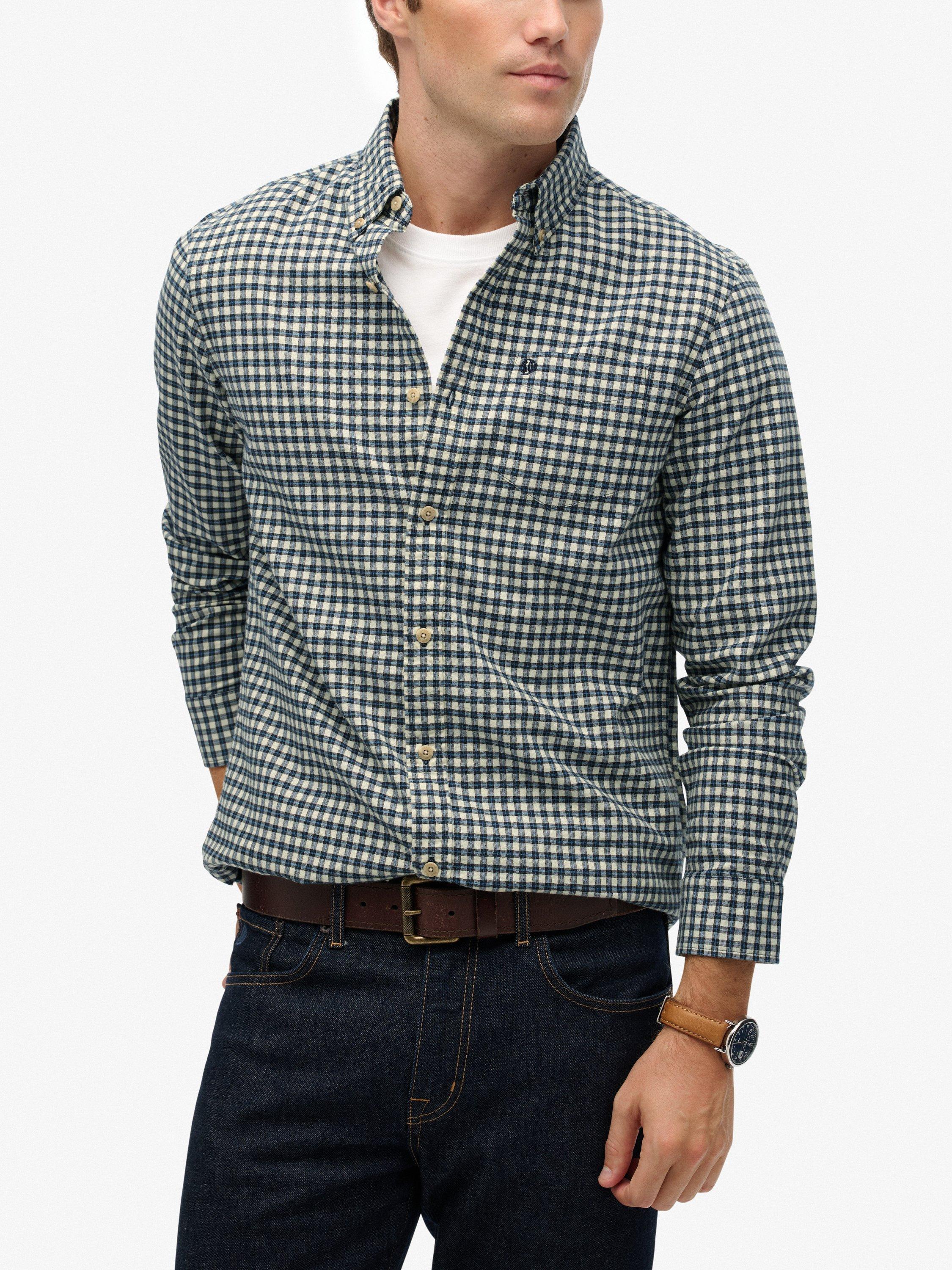 Product image 4 of 6, which shows Superdry Premium Check Oxford Shirt, Ecru/Blue Micro Grid, XXXL