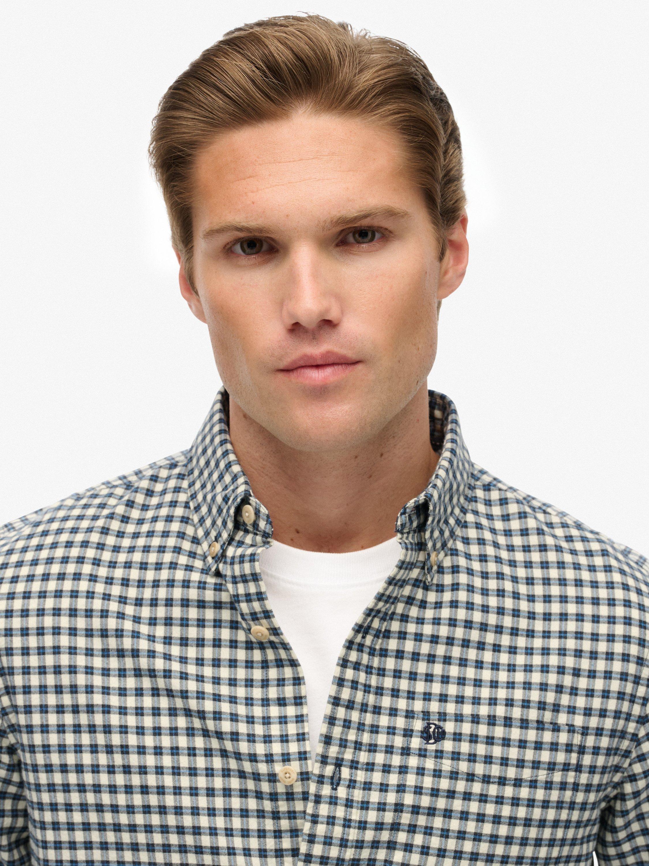 Product image 5 of 6, which shows Superdry Premium Check Oxford Shirt, Ecru/Blue Micro Grid, XXXL