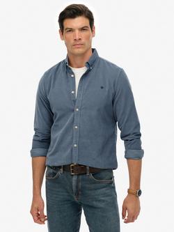 Superdry Cotton Regular Fit Classic Needlecord Shirt, Stormy Weather Blue, Stormy Weather Blue