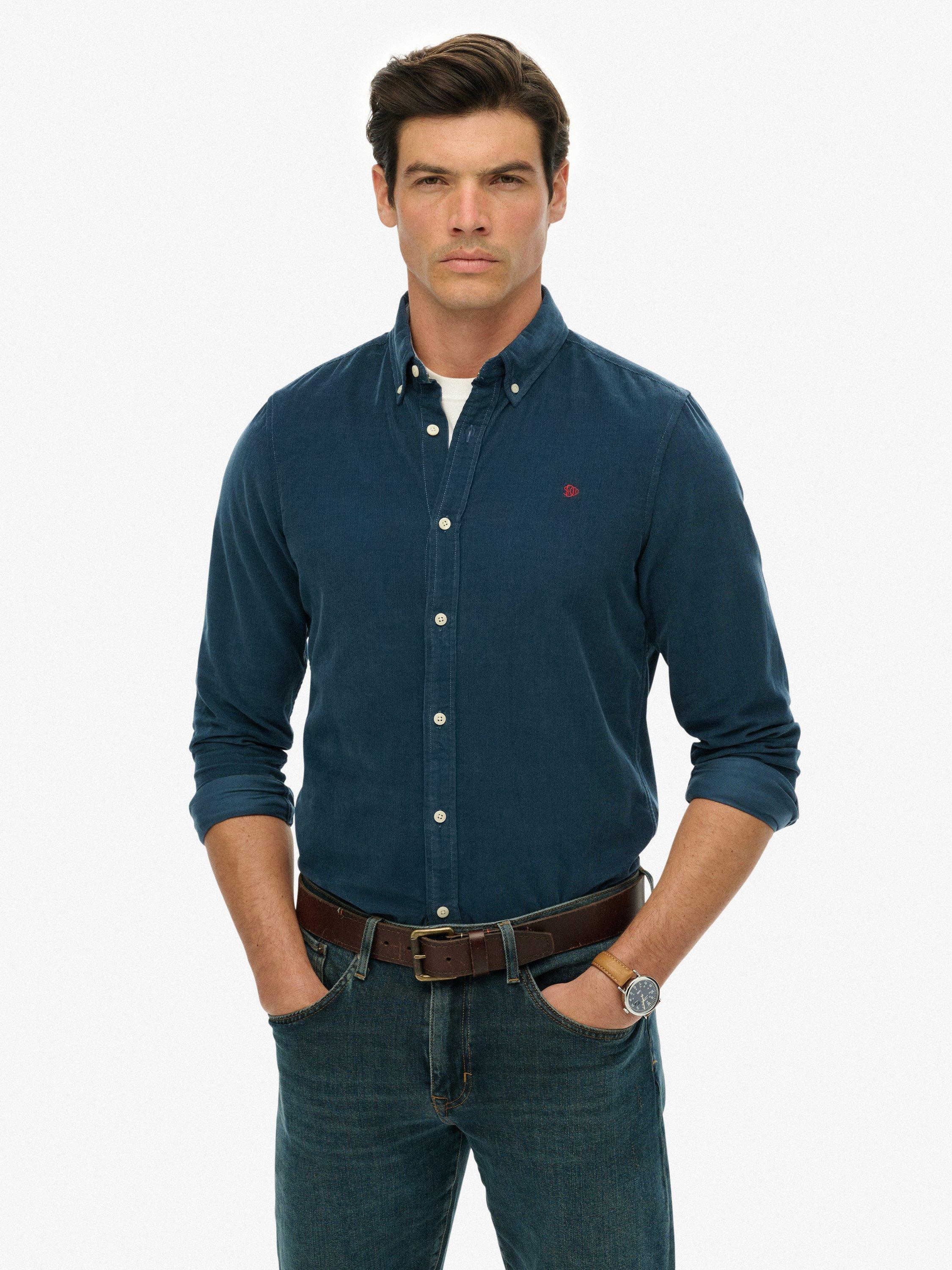Product image 1 of 6, which shows Superdry Classic Needlecord Shirt, Insignia Blue, S