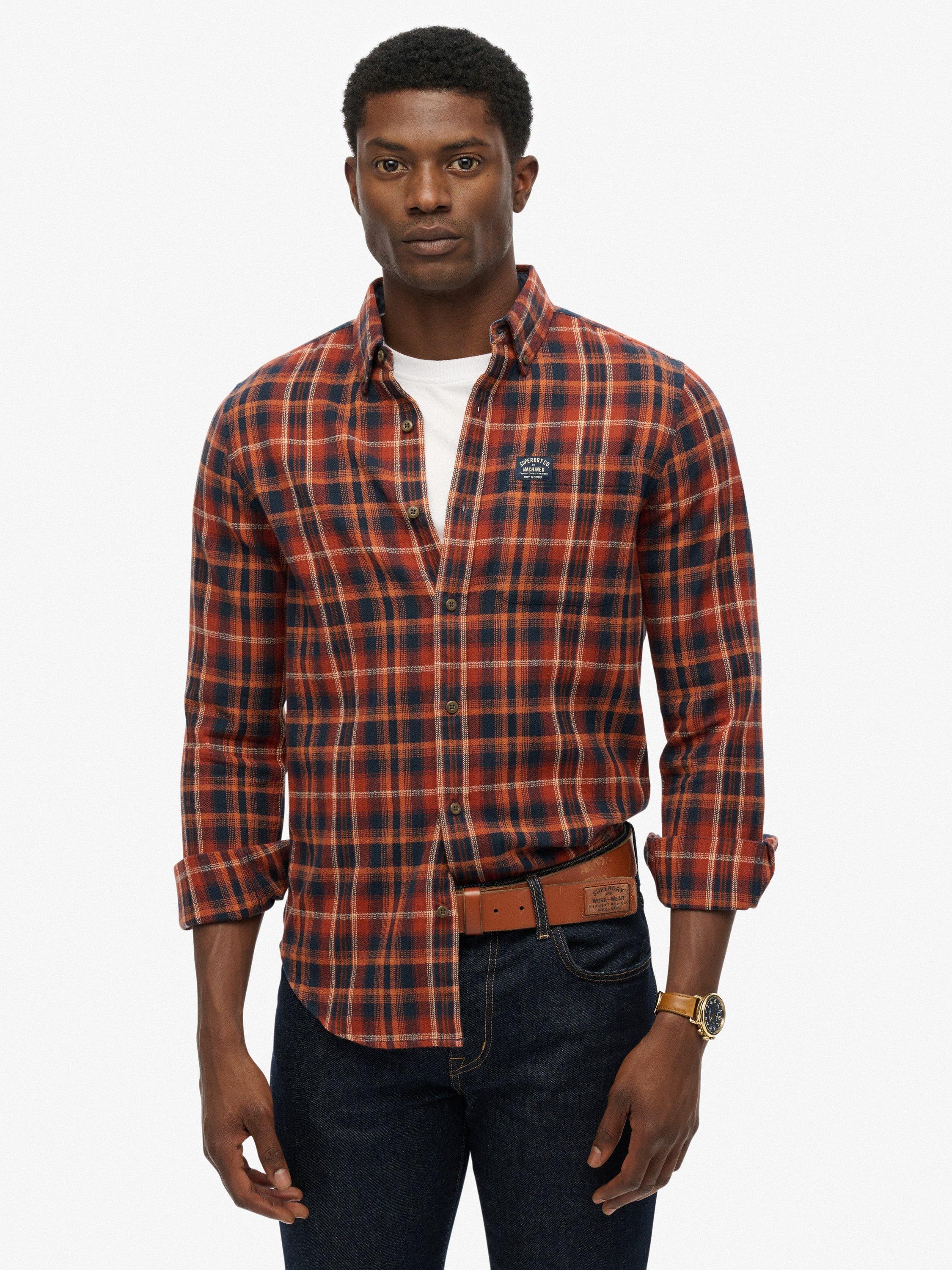 Product image 1 of 6, which shows Superdry Long Sleeve Check Cotton Lumberjack Shirt, Logger Check Orange, M
