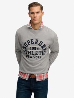 Superdry Vintage Athletic Crew Sweatshirt, Light Grey Marl/Navy, Light Grey Marl/Navy