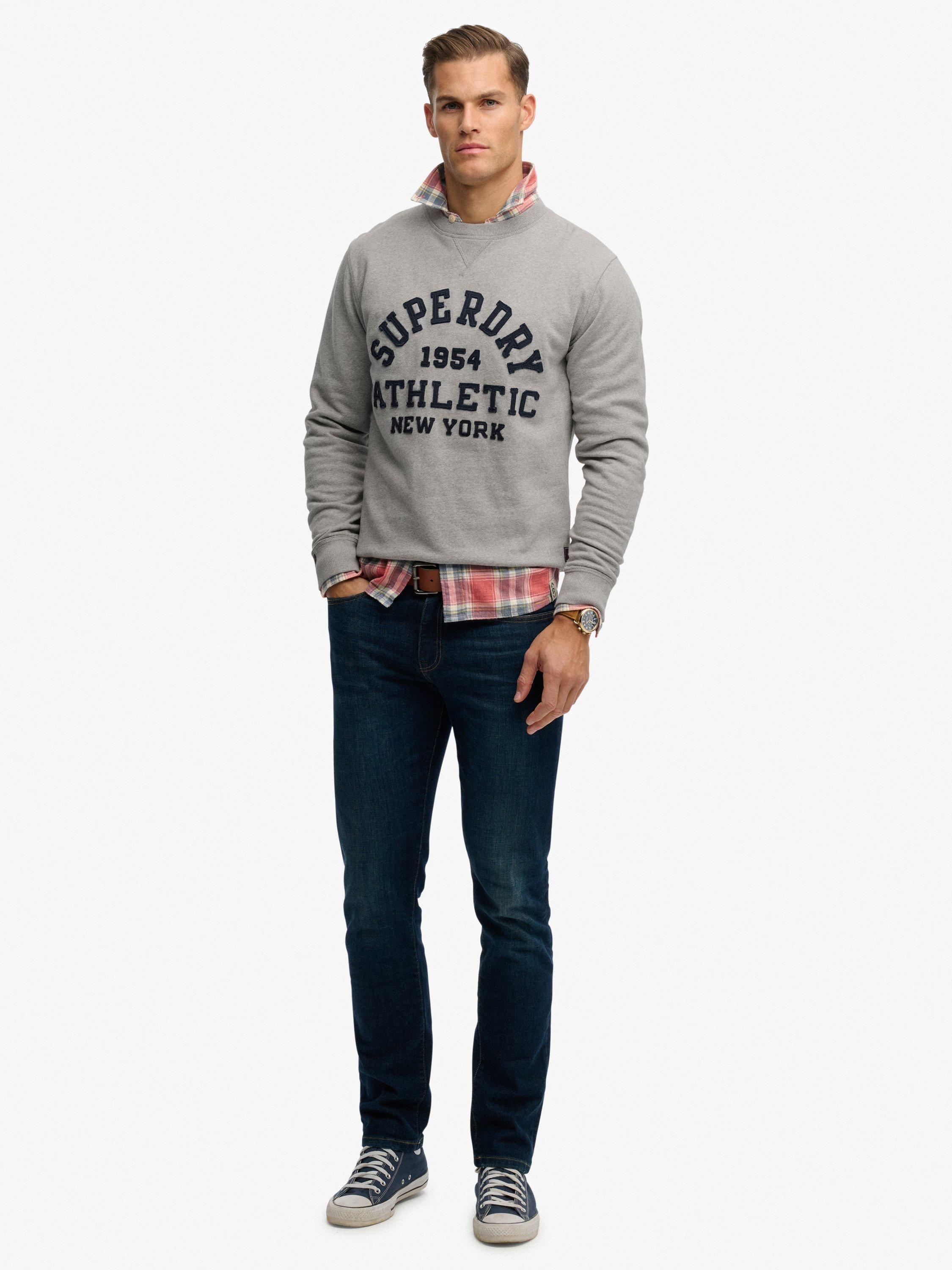 Product image 3 of 6, which shows Superdry Vintage Athletic Crew Sweatshirt, Light Grey Marl/Navy, XXL