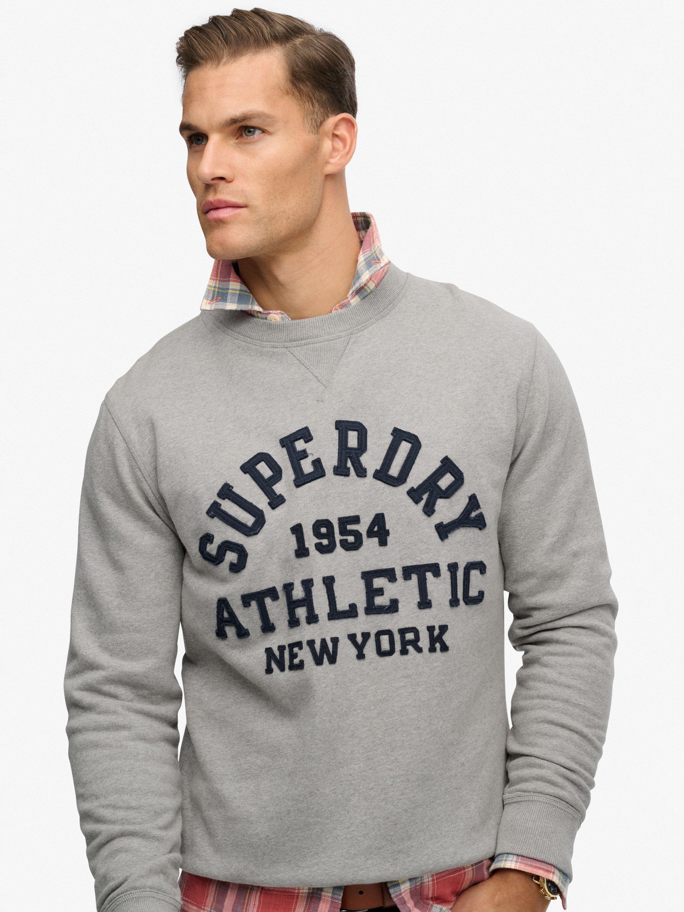 Product image 4 of 6, which shows Superdry Vintage Athletic Crew Sweatshirt, Light Grey Marl/Navy, XXL
