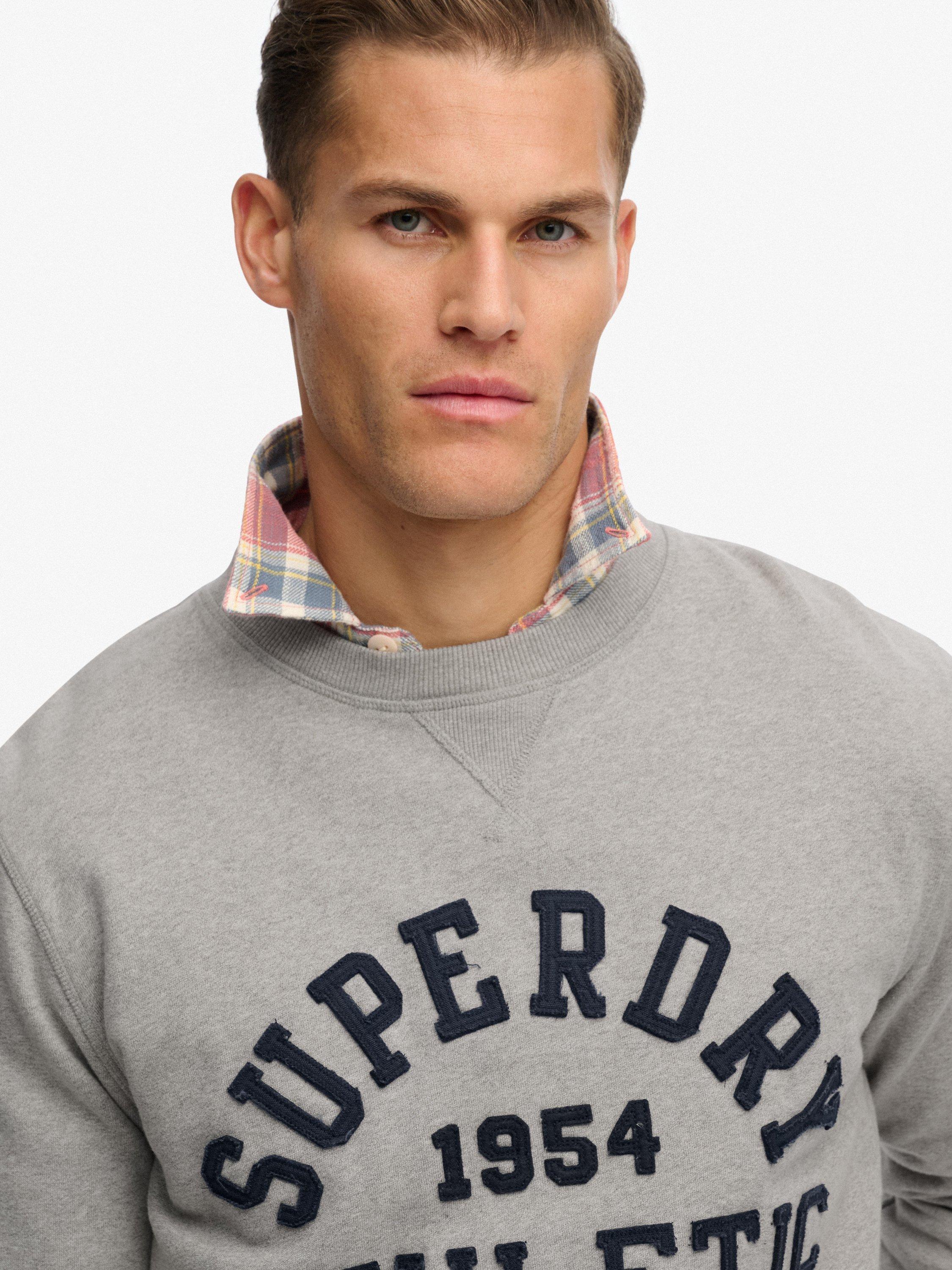 Product image 5 of 6, which shows Superdry Vintage Athletic Crew Sweatshirt, Light Grey Marl/Navy, XXL
