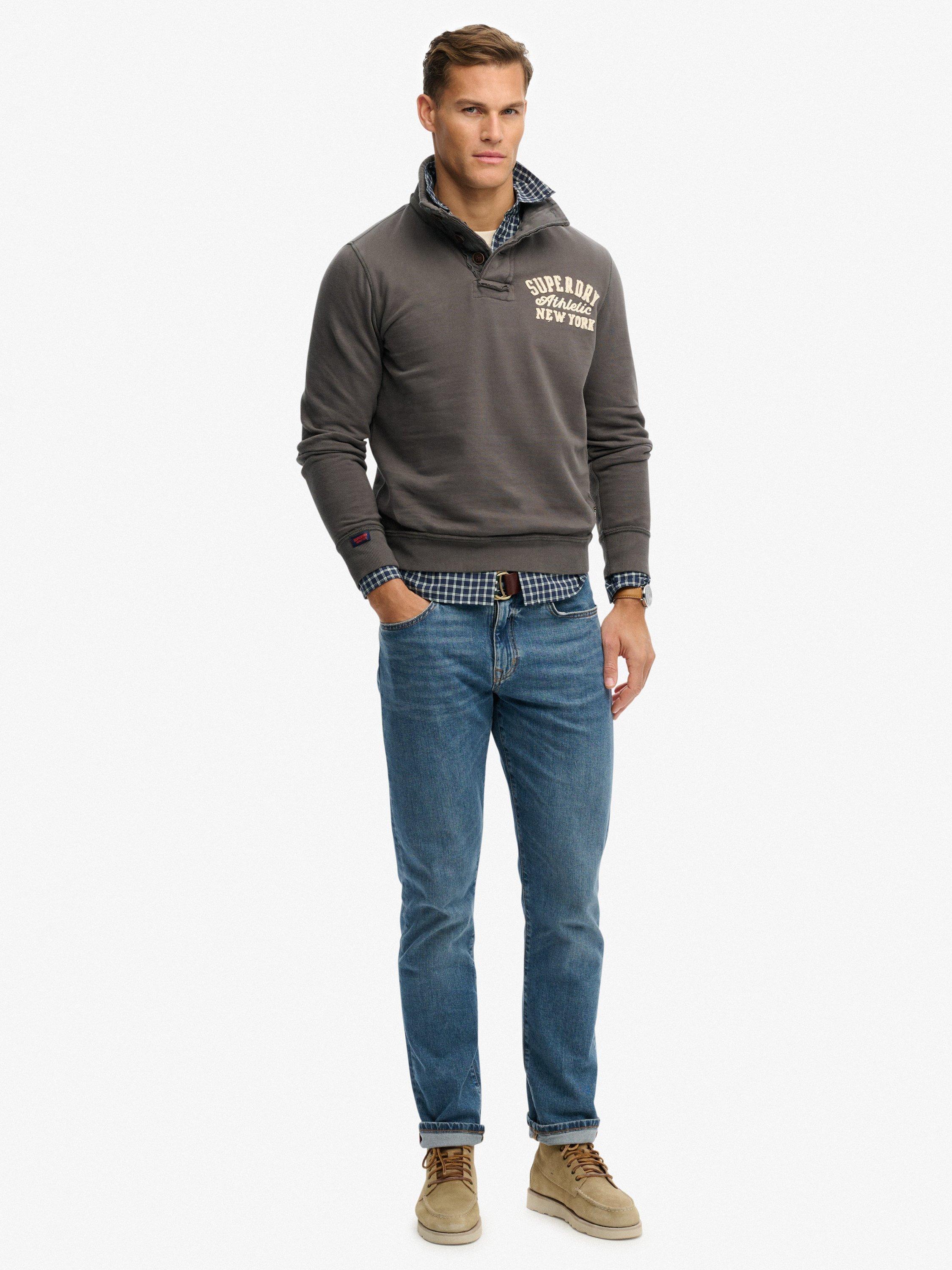 Product image 3 of 5, which shows Superdry Vintage Athletic Henley Sweatshirt, Dark Shadow Grey, XXXL