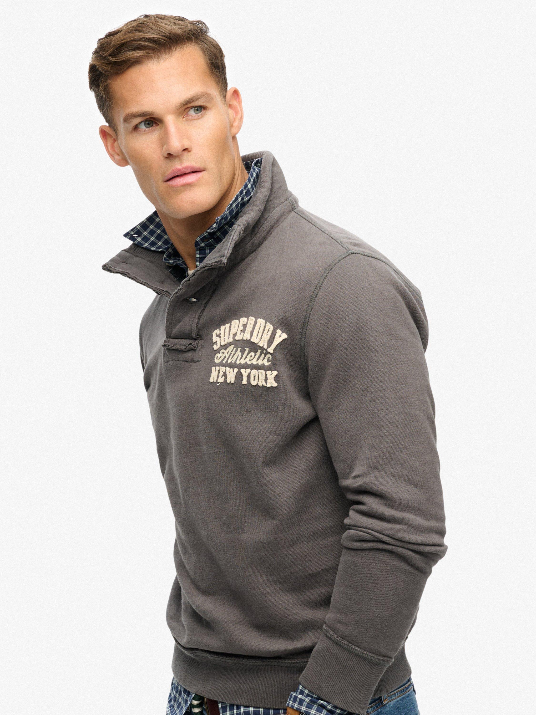 Product image 4 of 5, which shows Superdry Vintage Athletic Henley Sweatshirt, Dark Shadow Grey, XXXL