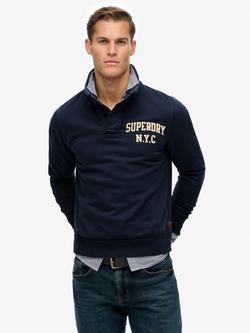 Superdry Vintage Athletic Henley Cotton Sweatshirt, Lauren Navy