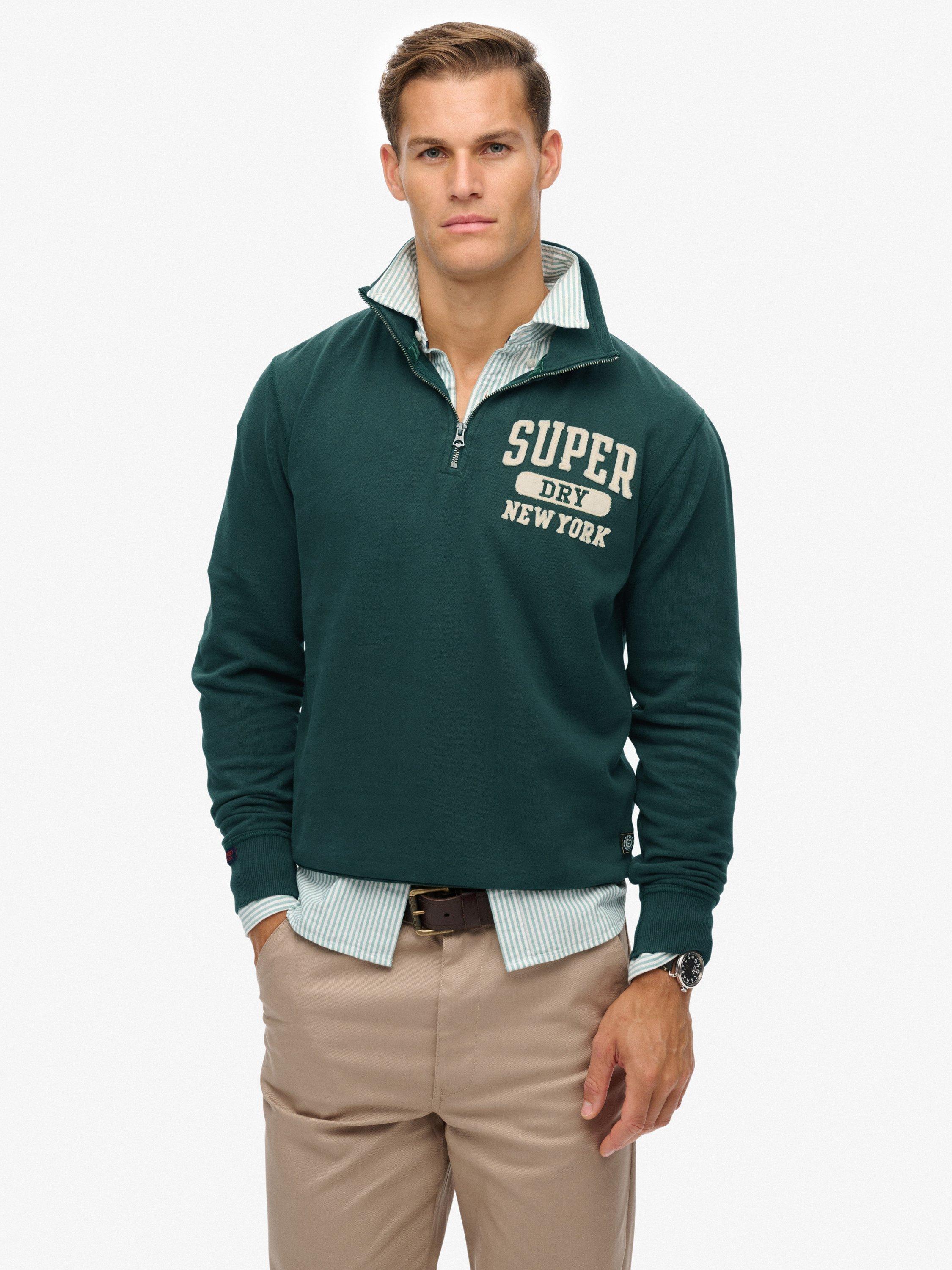Product image 1 of 6, which shows Superdry Vintage Athletic Zip Half-Zip Jumper, Eagle Green, XXL