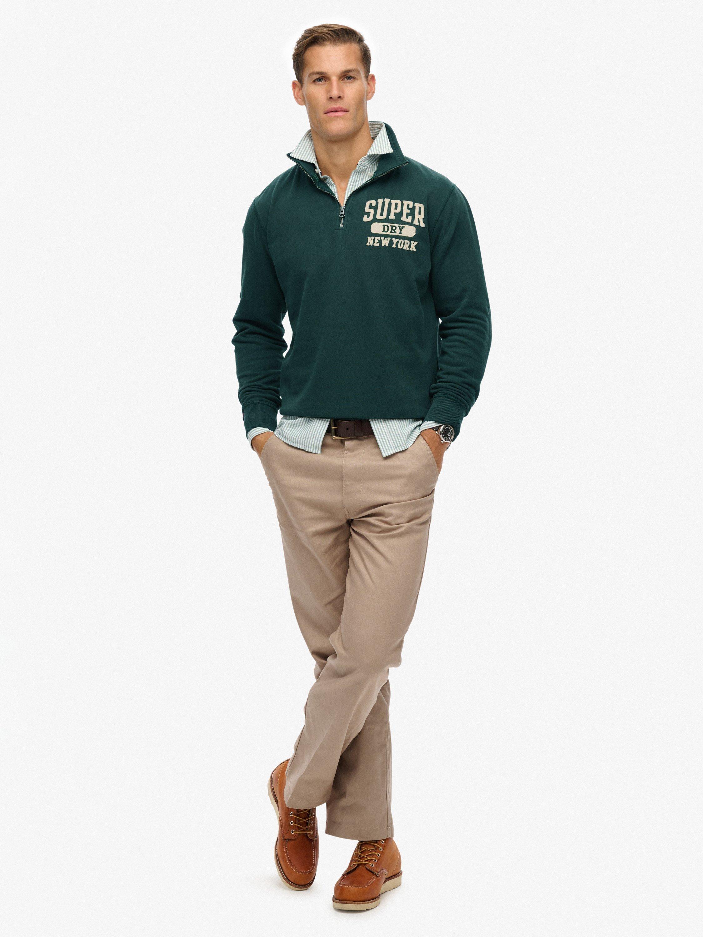 Product image 3 of 6, which shows Superdry Vintage Athletic Zip Half-Zip Jumper, Eagle Green, XXL