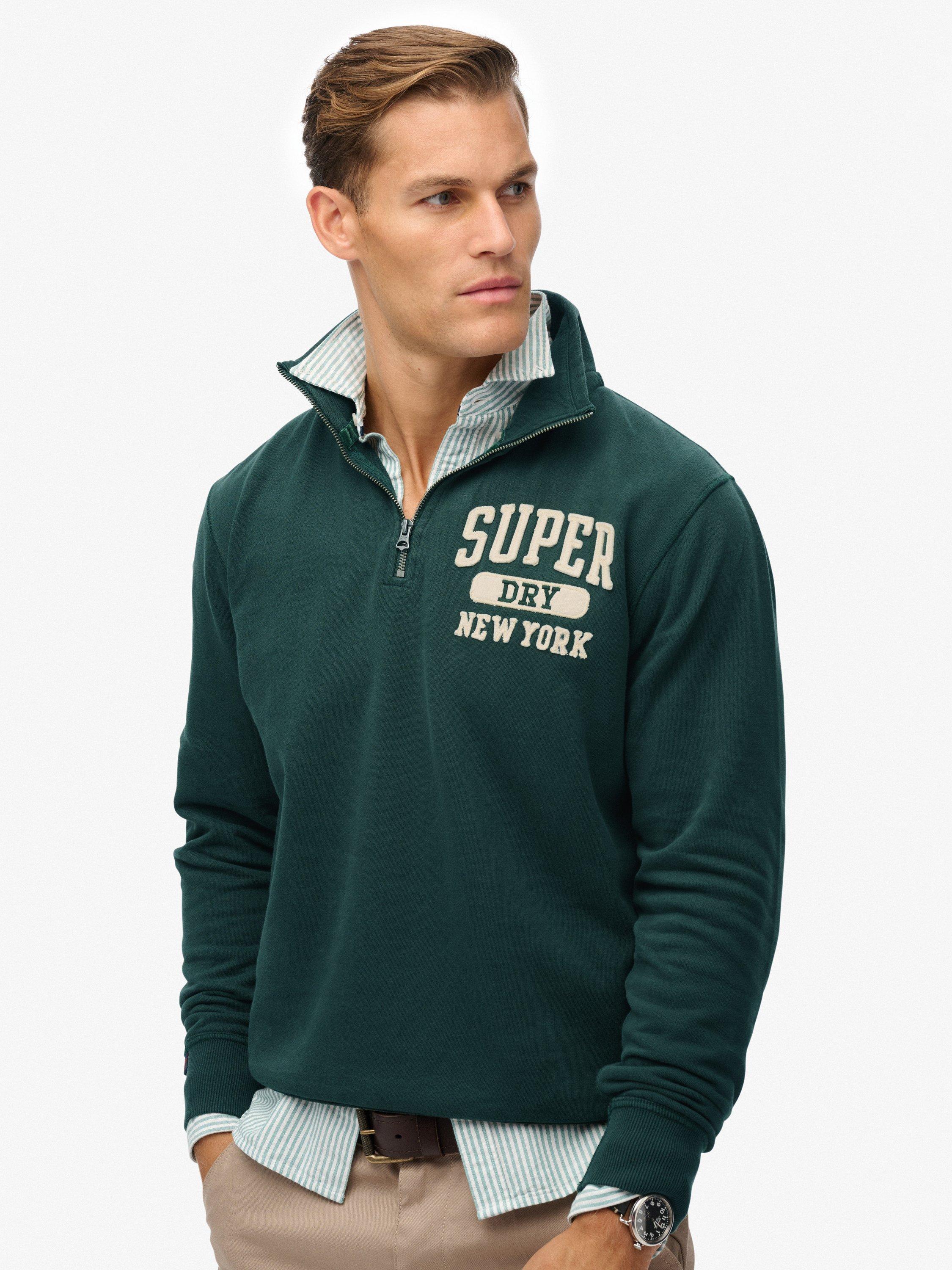 Product image 4 of 6, which shows Superdry Vintage Athletic Zip Half-Zip Jumper, Eagle Green, XXL